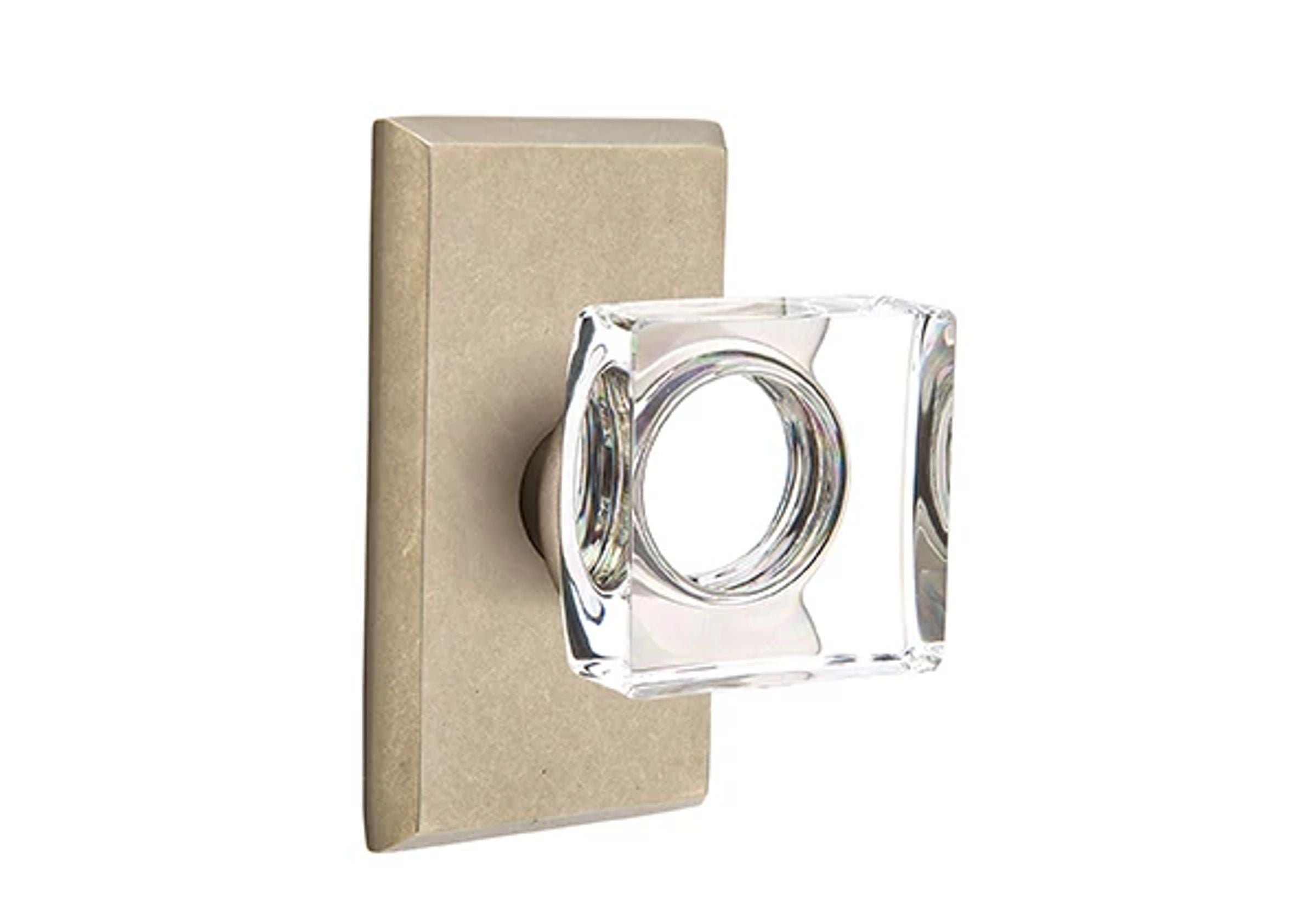 Emtek Modern Square Glass Knob Set with Sandcast Bronze #3 Rosette