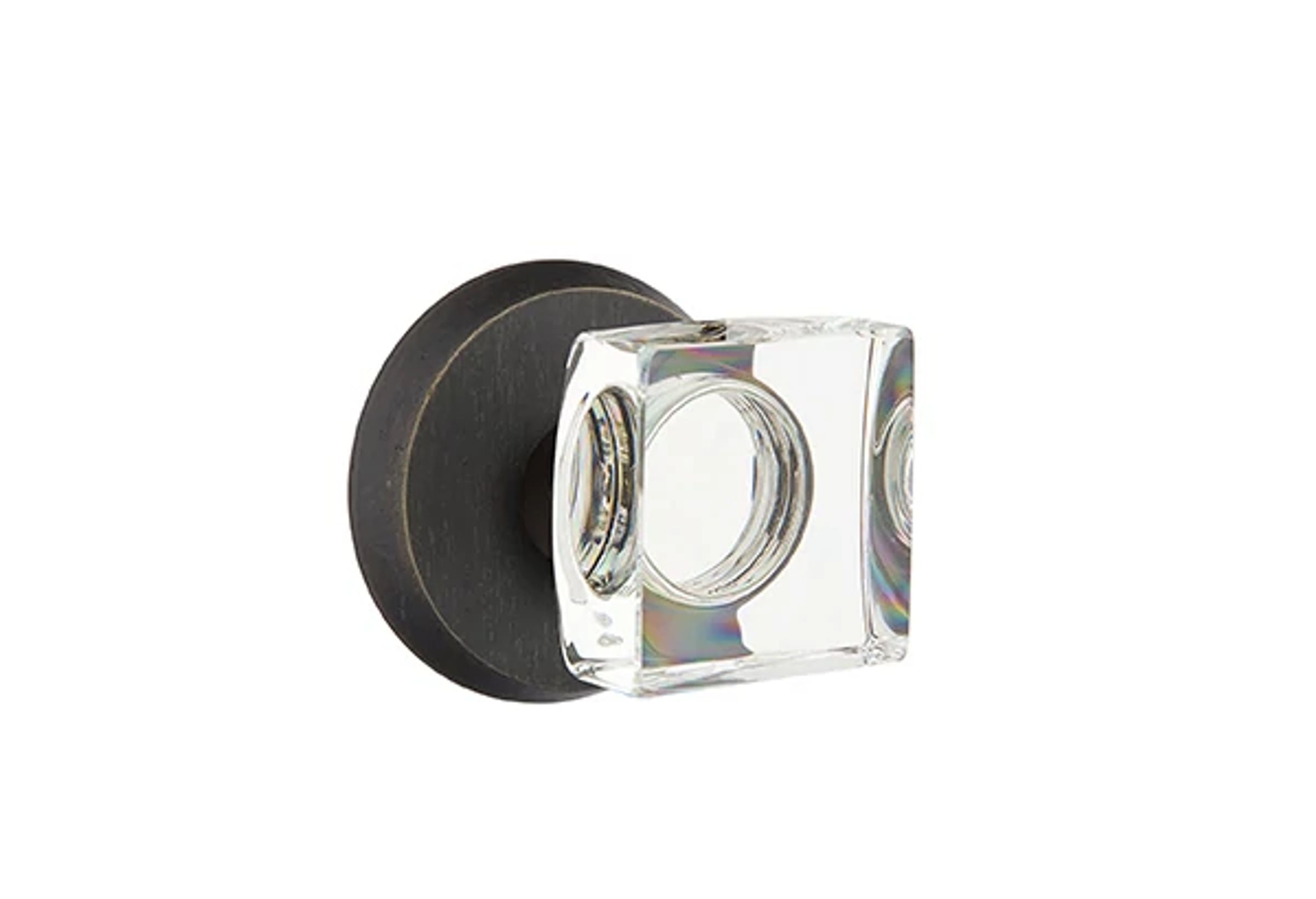 Emtek Concealed Fastener Modern Square Glass Knob Set with Sandcast Bronze #2 Rosette