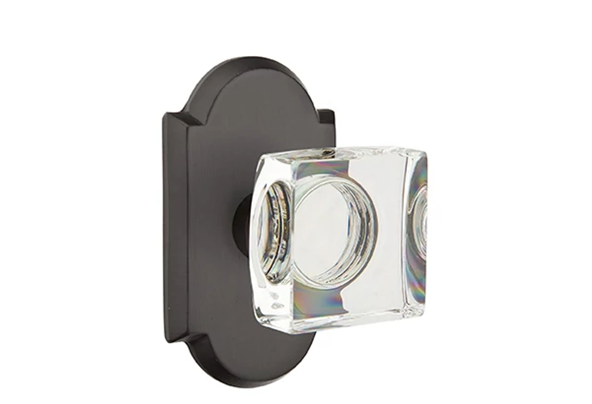 Emtek Concealed Fastener Modern Square Glass Knob Set with Sandcast Bronze #1 Rosette