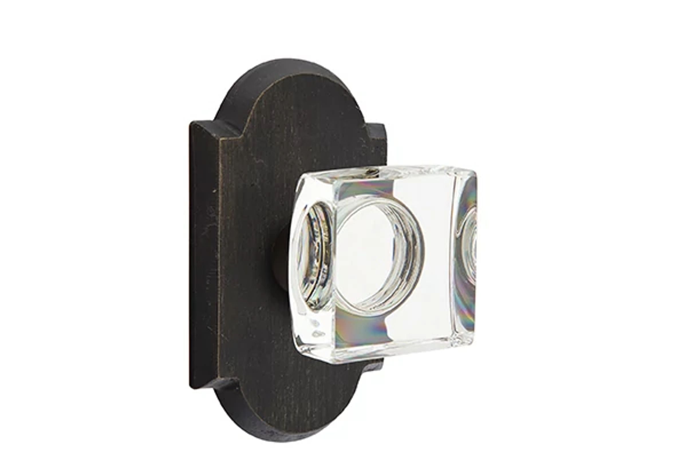 Emtek Modern Square Glass Knob Set with Sandcast Bronze #1 Rosette
