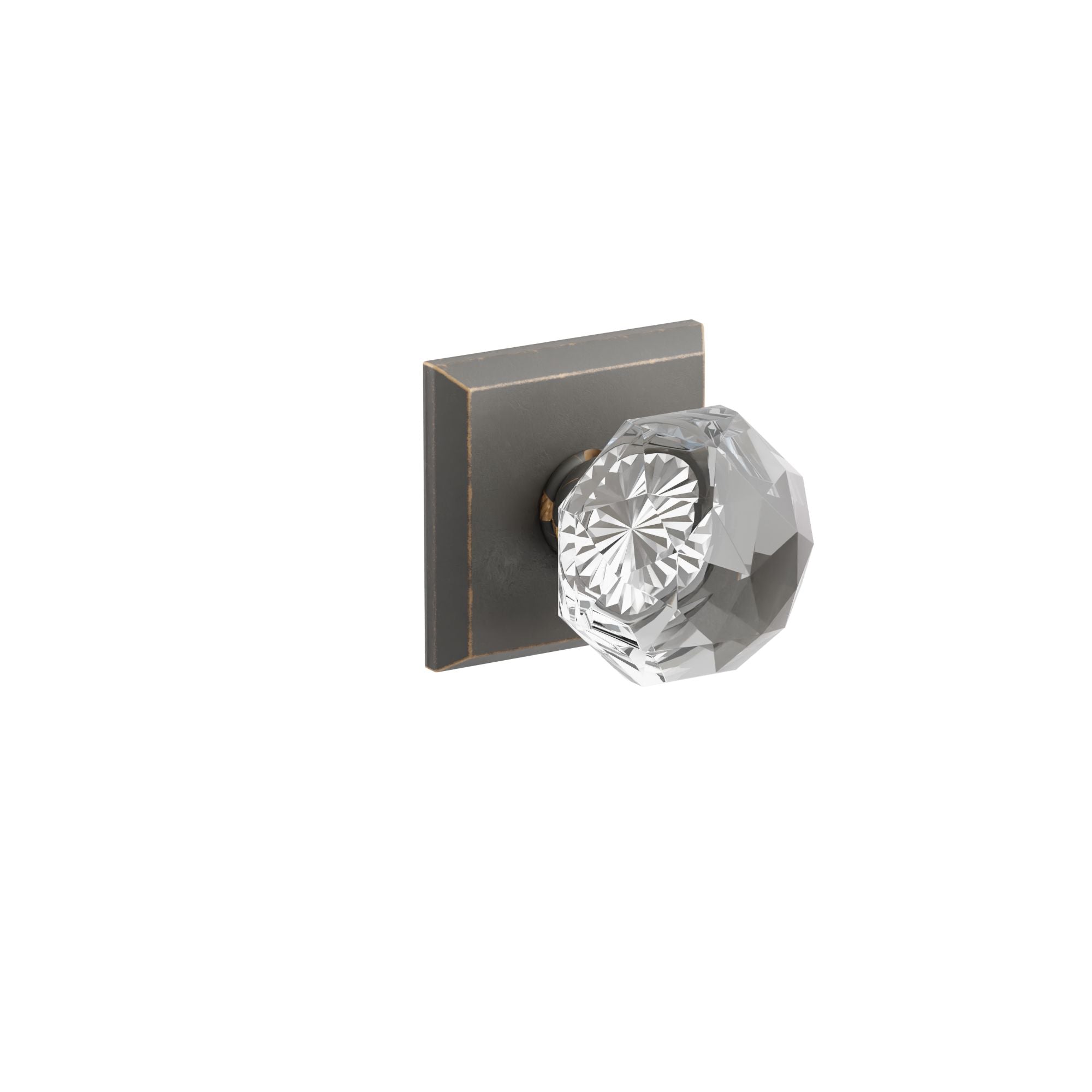 Emtek Diamond Glass Knob Set with Sandcast Bronze #6 Rosette