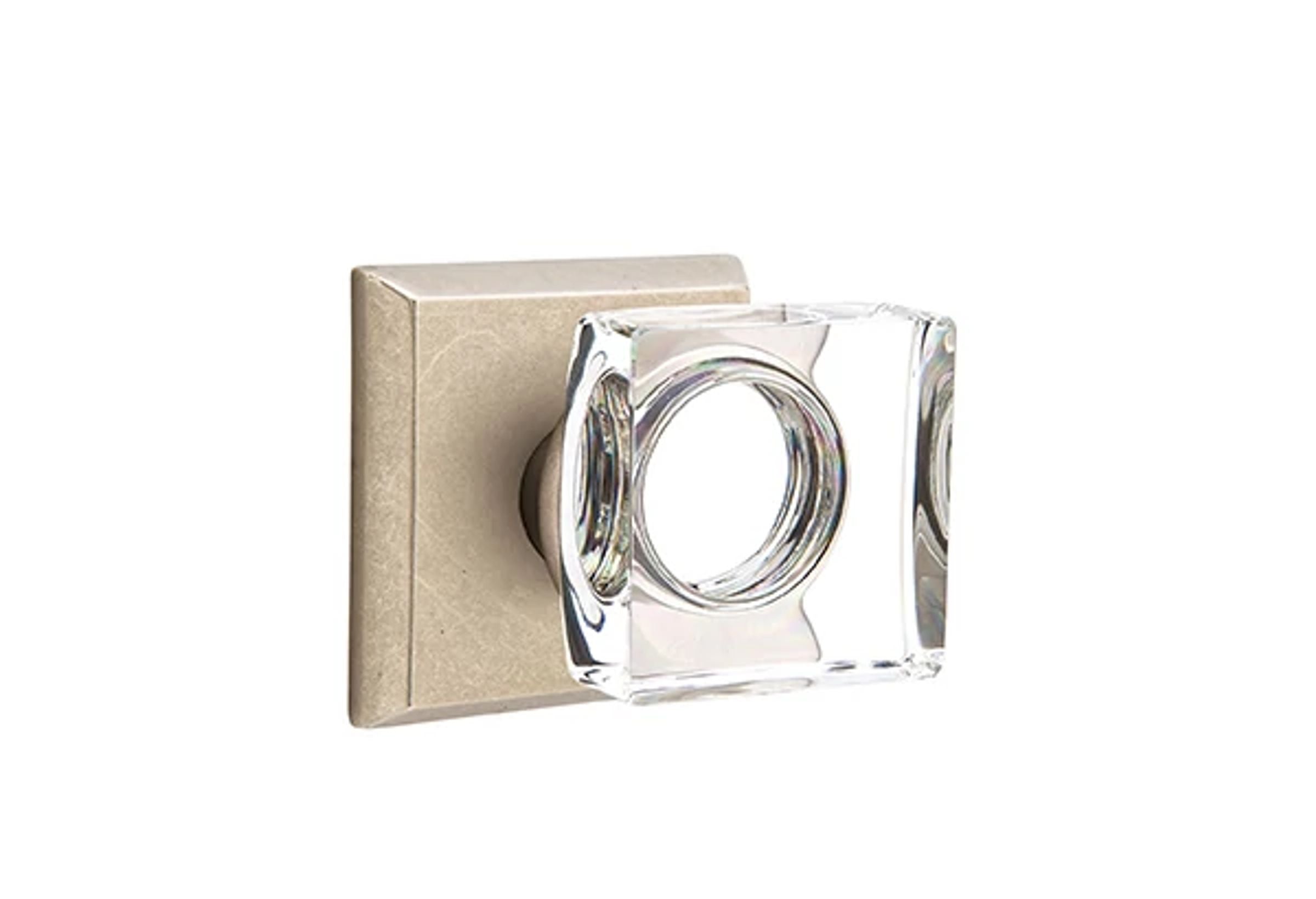Emtek Concealed Fastener Modern Square Glass Knob Set with Sandcast Bronze #6 Rosette