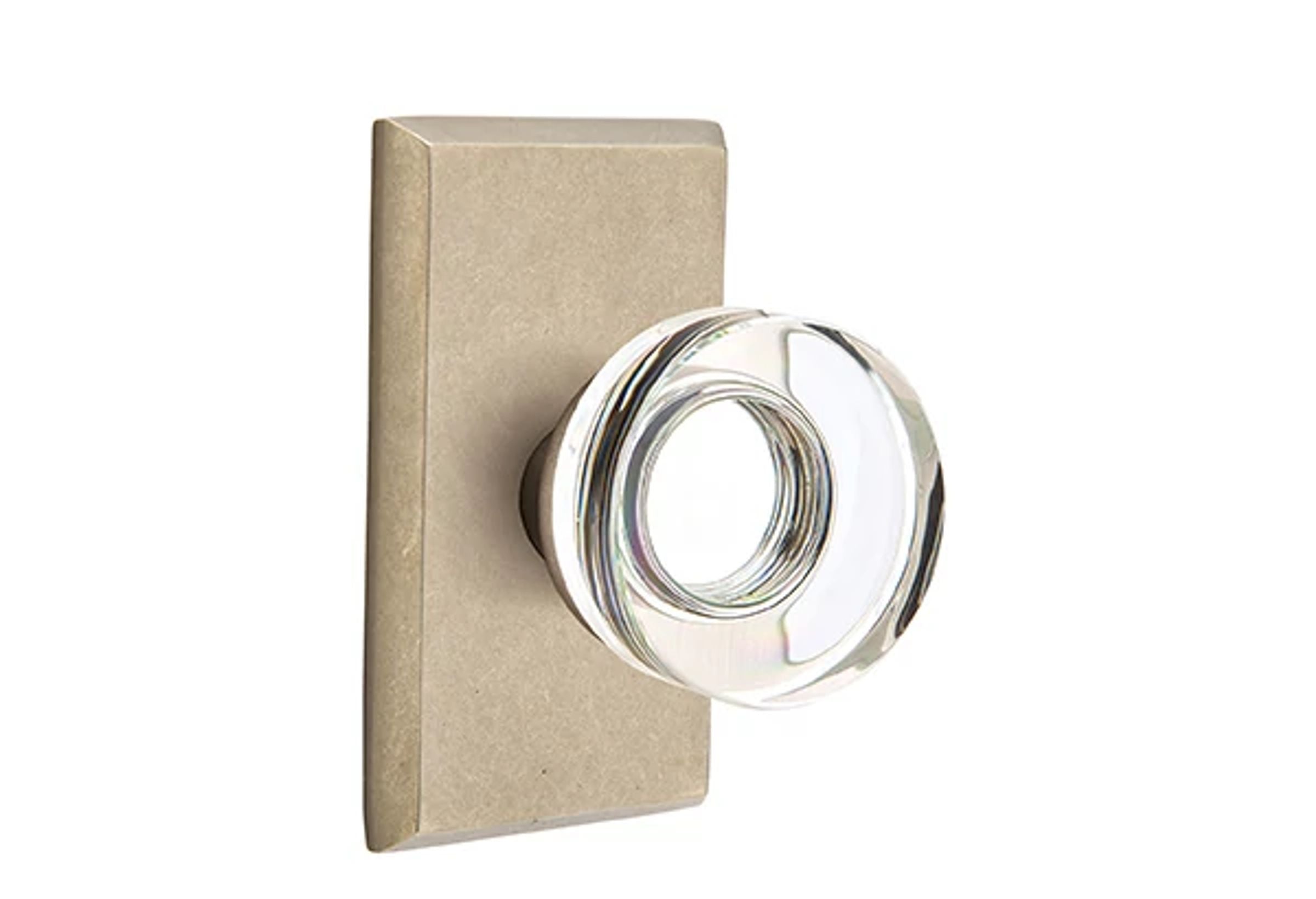 Emtek Concealed Fastener Modern Disc Glass Knob Set with Sandcast Bronze #3 Rosette