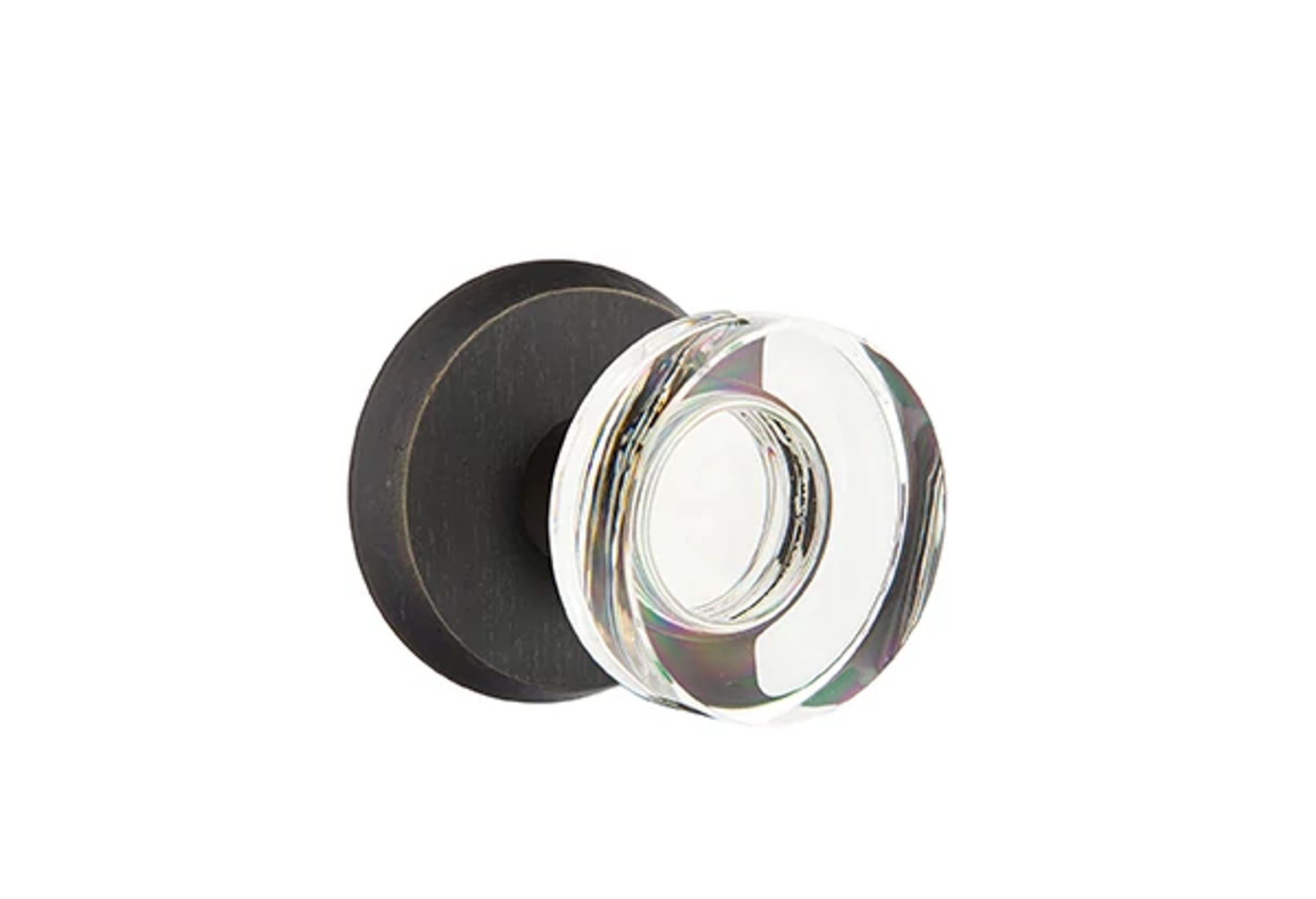 Emtek Modern Disc Glass Knob Set with Sandcast Bronze #2 Rosette