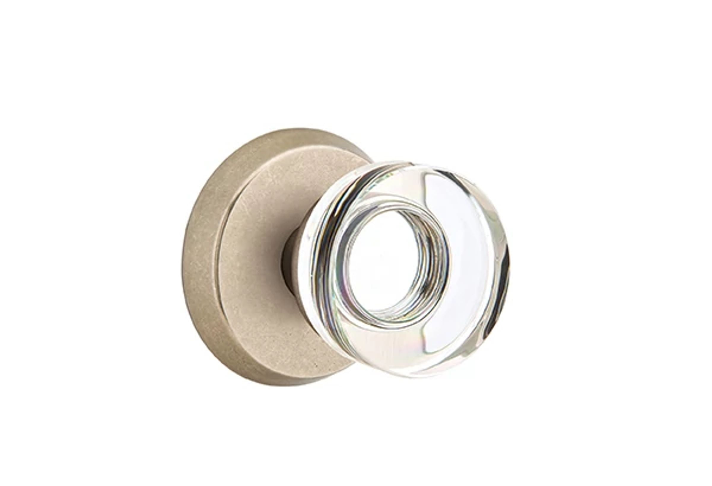 Emtek Concealed Fastener Modern Disc Glass Knob Set with Sandcast Bronze #2 Rosette