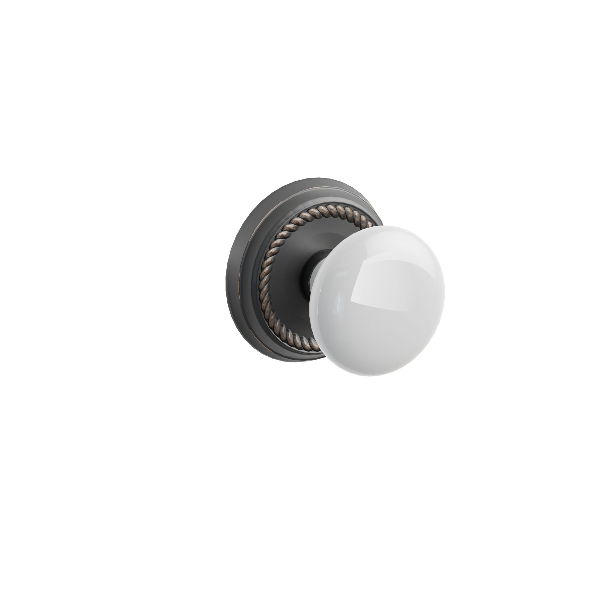 Emtek Concealed Fastener Ice White Porcelain Knob Set With Rope Rosette