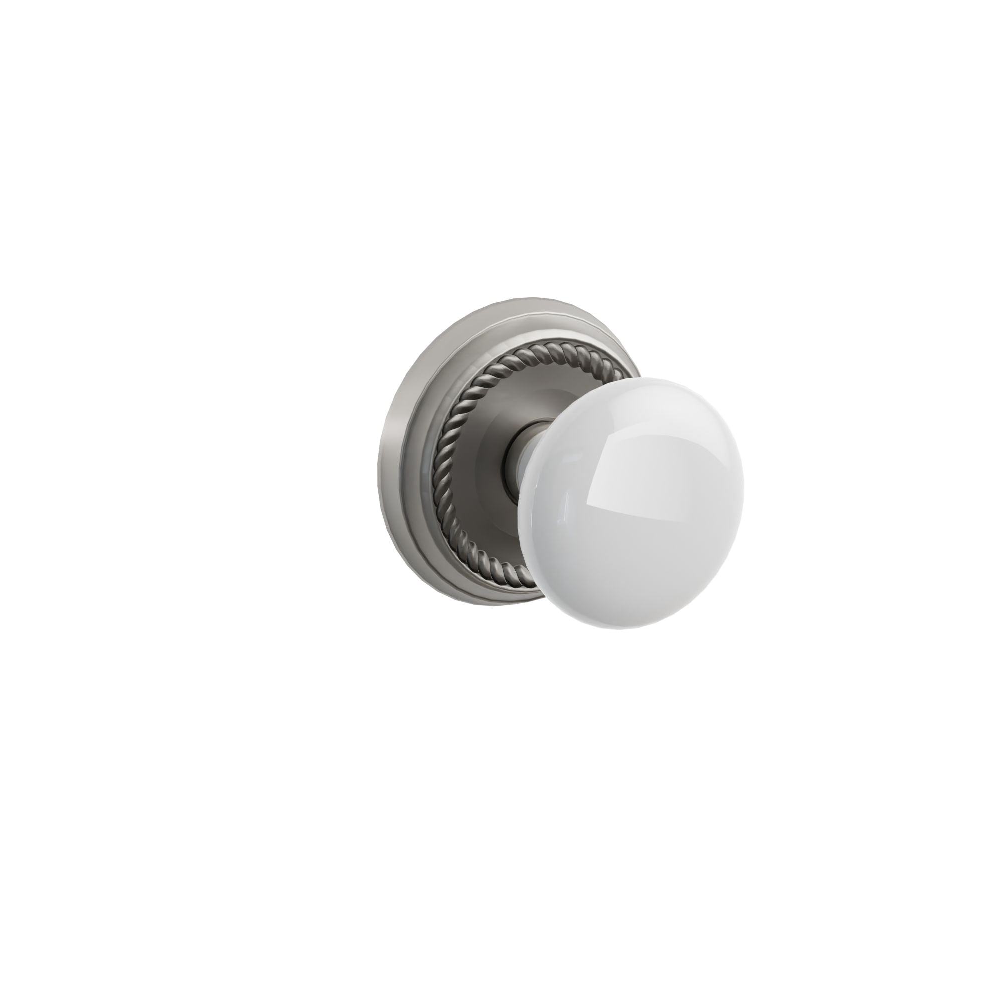 Emtek Concealed Fastener Ice White Porcelain Knob Set With Rope Rosette