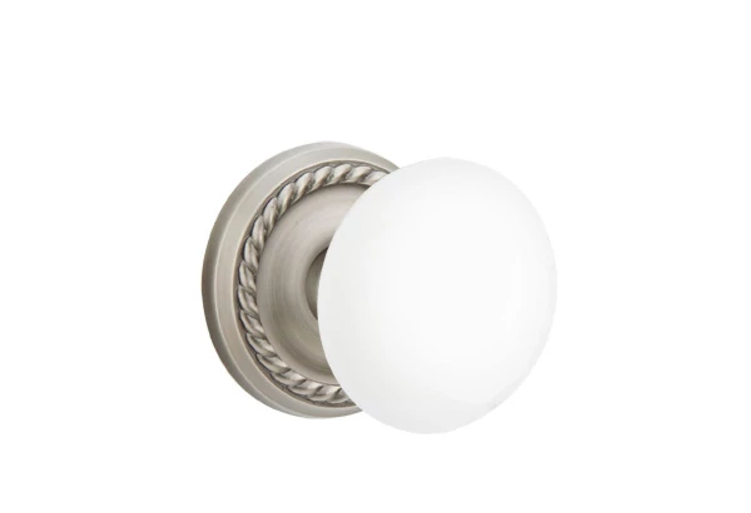 Emtek Concealed Fastener Ice White Porcelain Knob Set with Rope Rosette