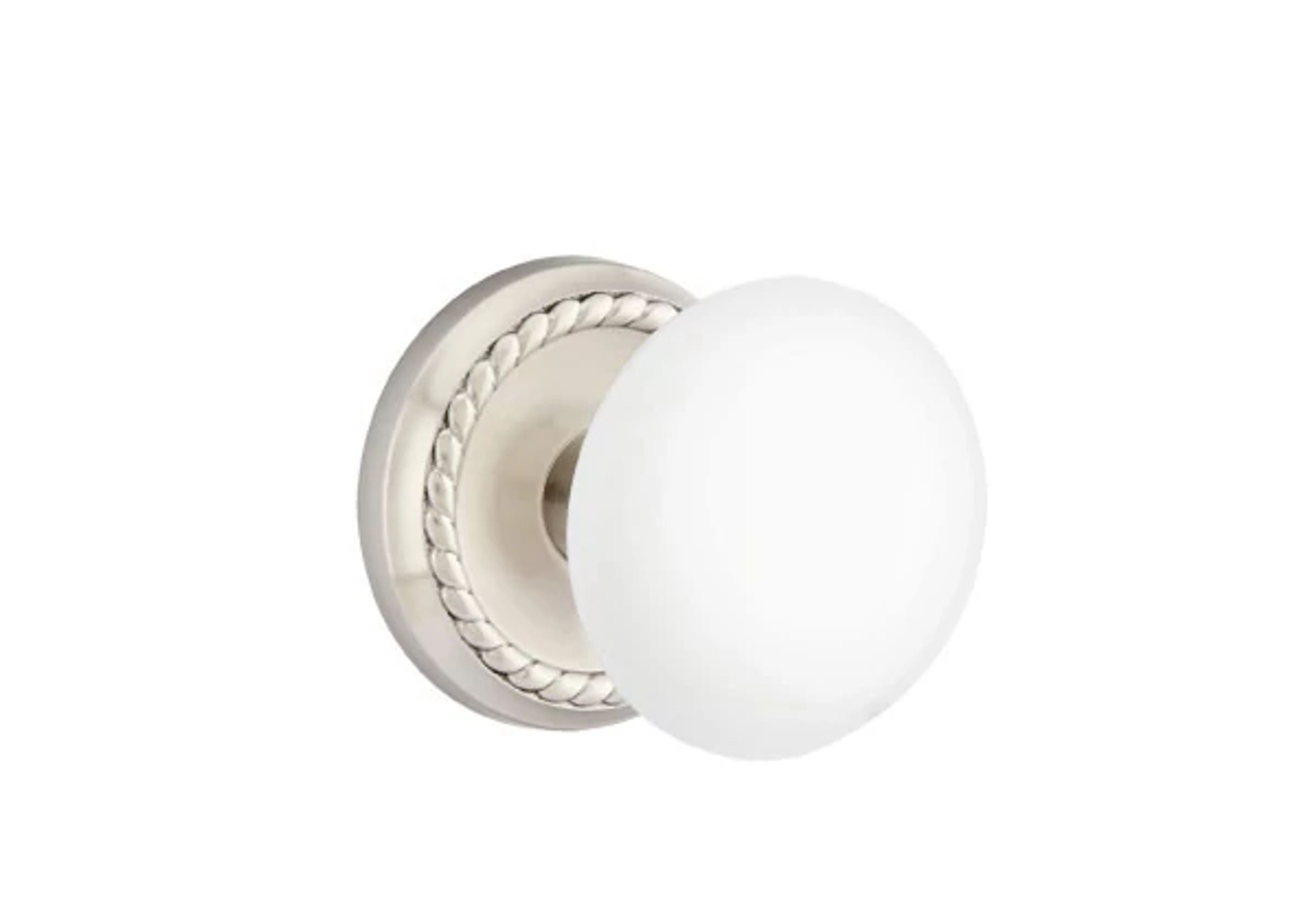 Emtek Concealed Fastener Ice White Porcelain Knob Set with Rope Rosette