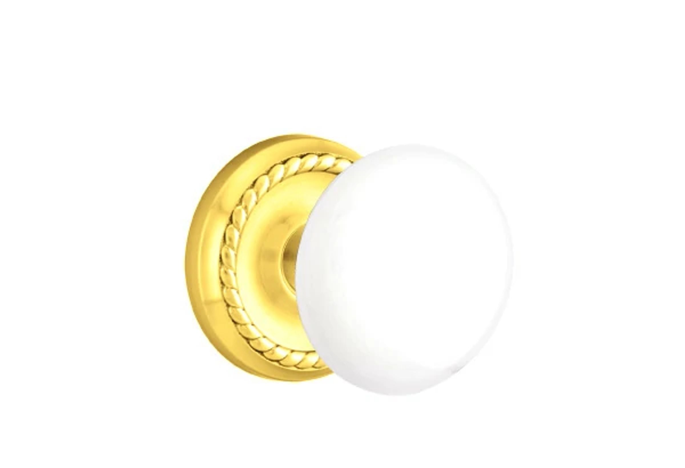 Emtek Concealed Fastener Ice White Porcelain Knob Set with Rope Rosette