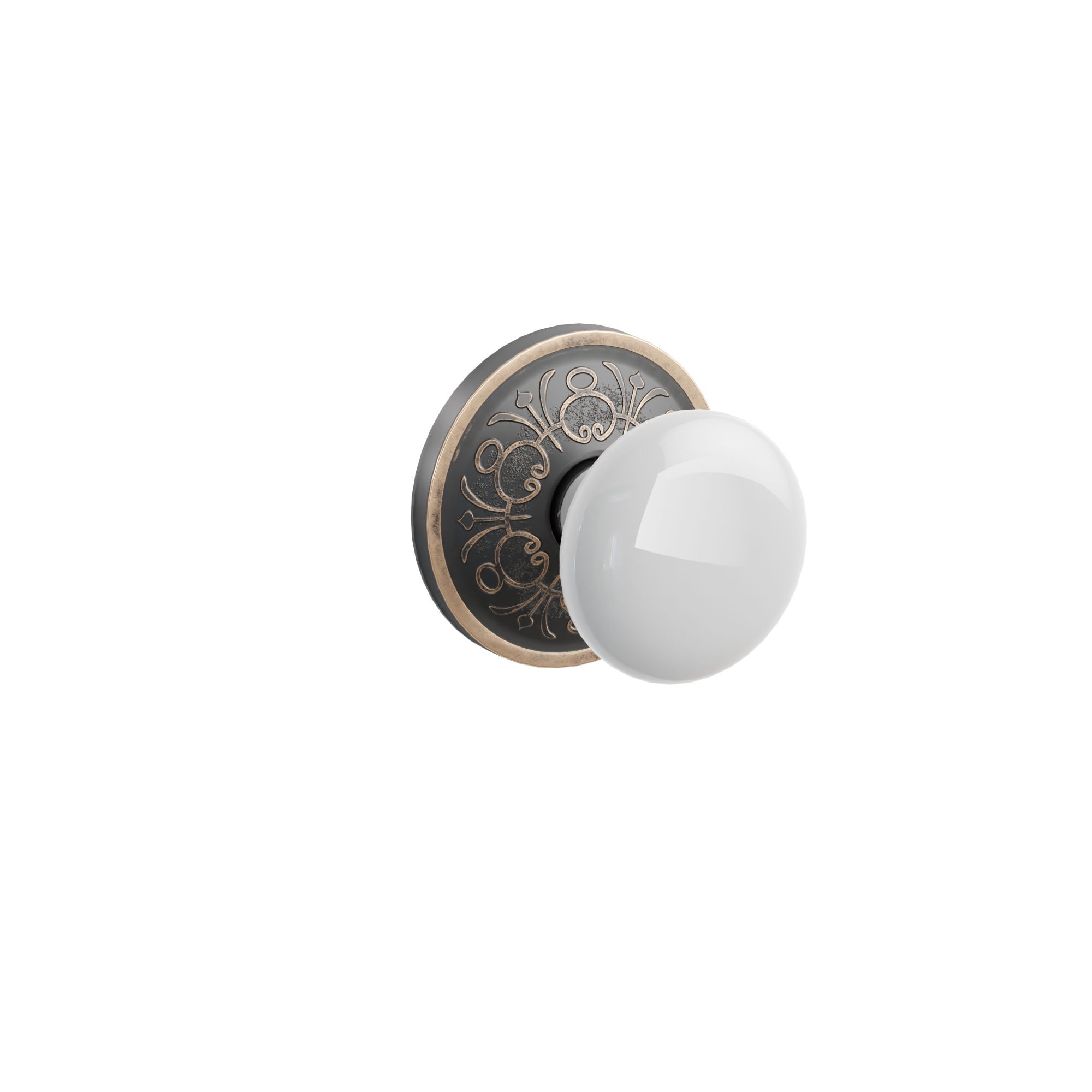 Emtek Concealed Fastener Ice White Porcelain Knob Set With Lancaster Rosette
