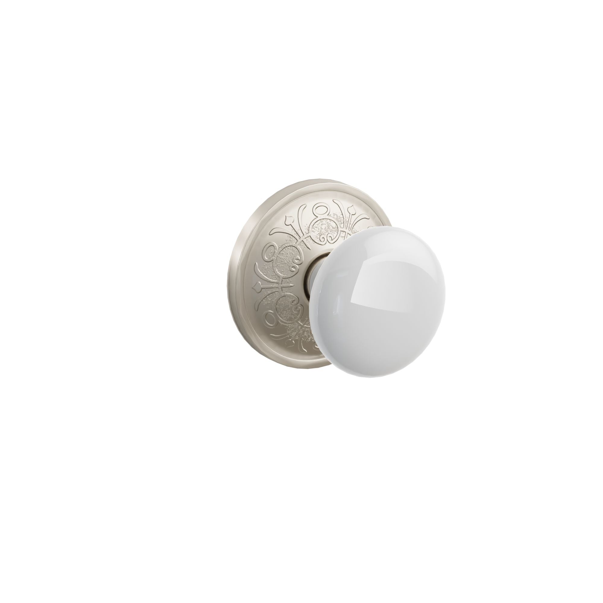 Emtek Concealed Fastener Ice White Porcelain Knob Set With Lancaster Rosette