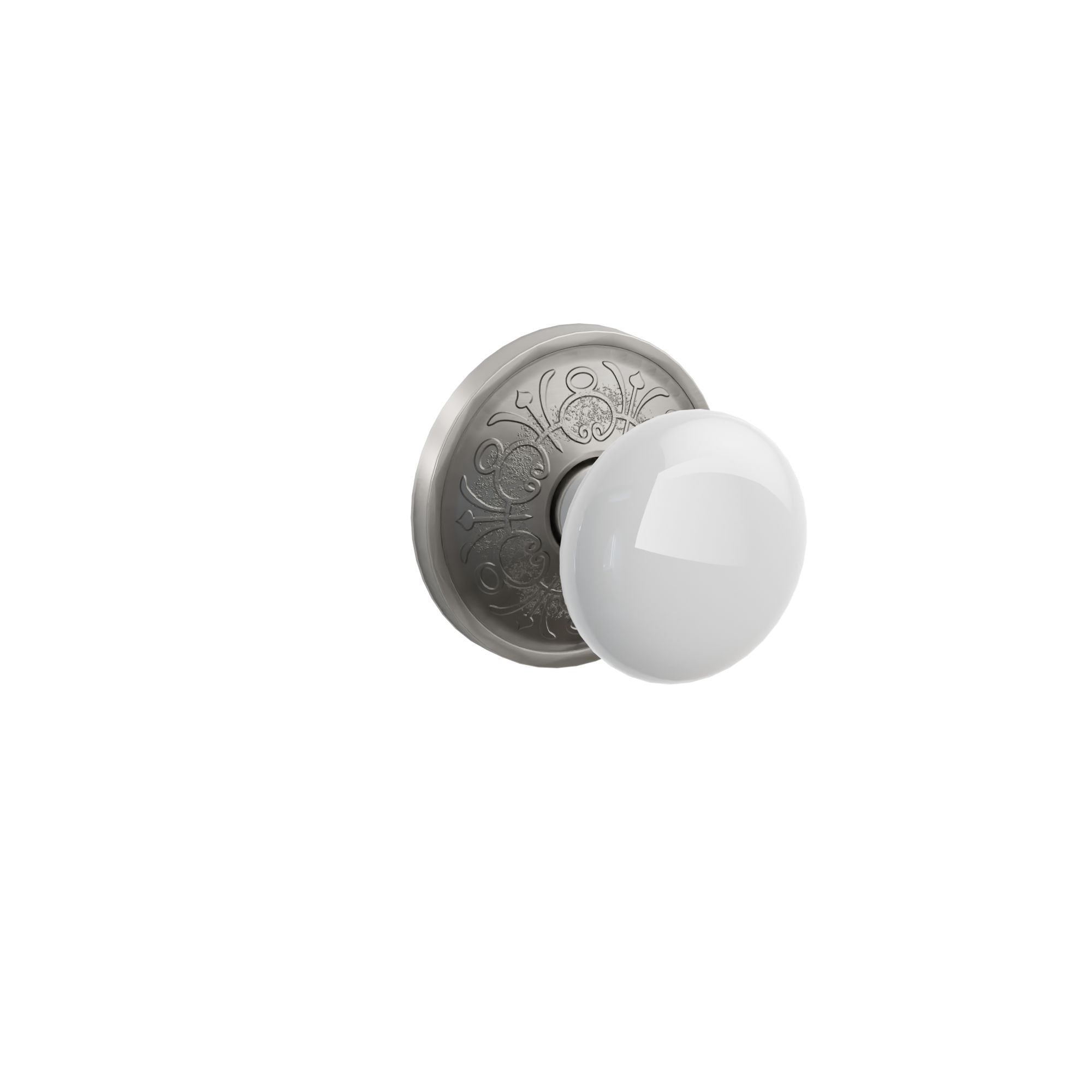 Emtek Concealed Fastener Ice White Porcelain Knob Set With Lancaster Rosette