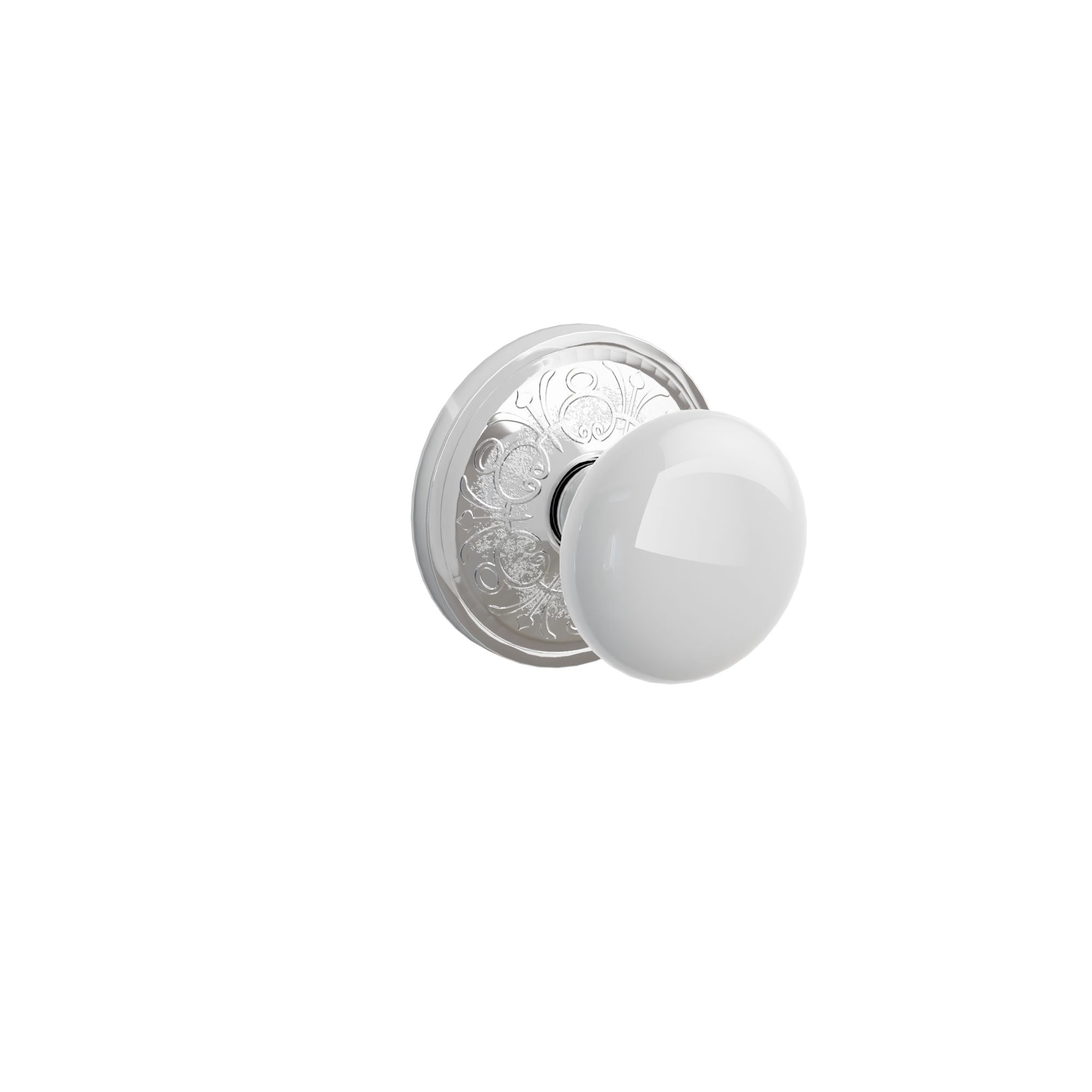 Emtek Concealed Fastener Ice White Porcelain Knob Set With Lancaster Rosette
