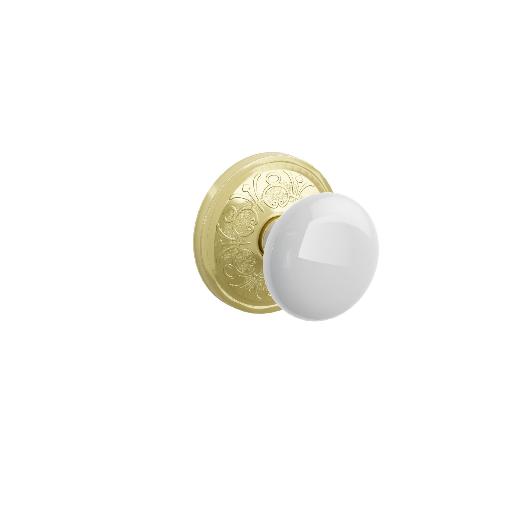 Emtek Concealed Fastener Ice White Porcelain Knob Set With Lancaster Rosette