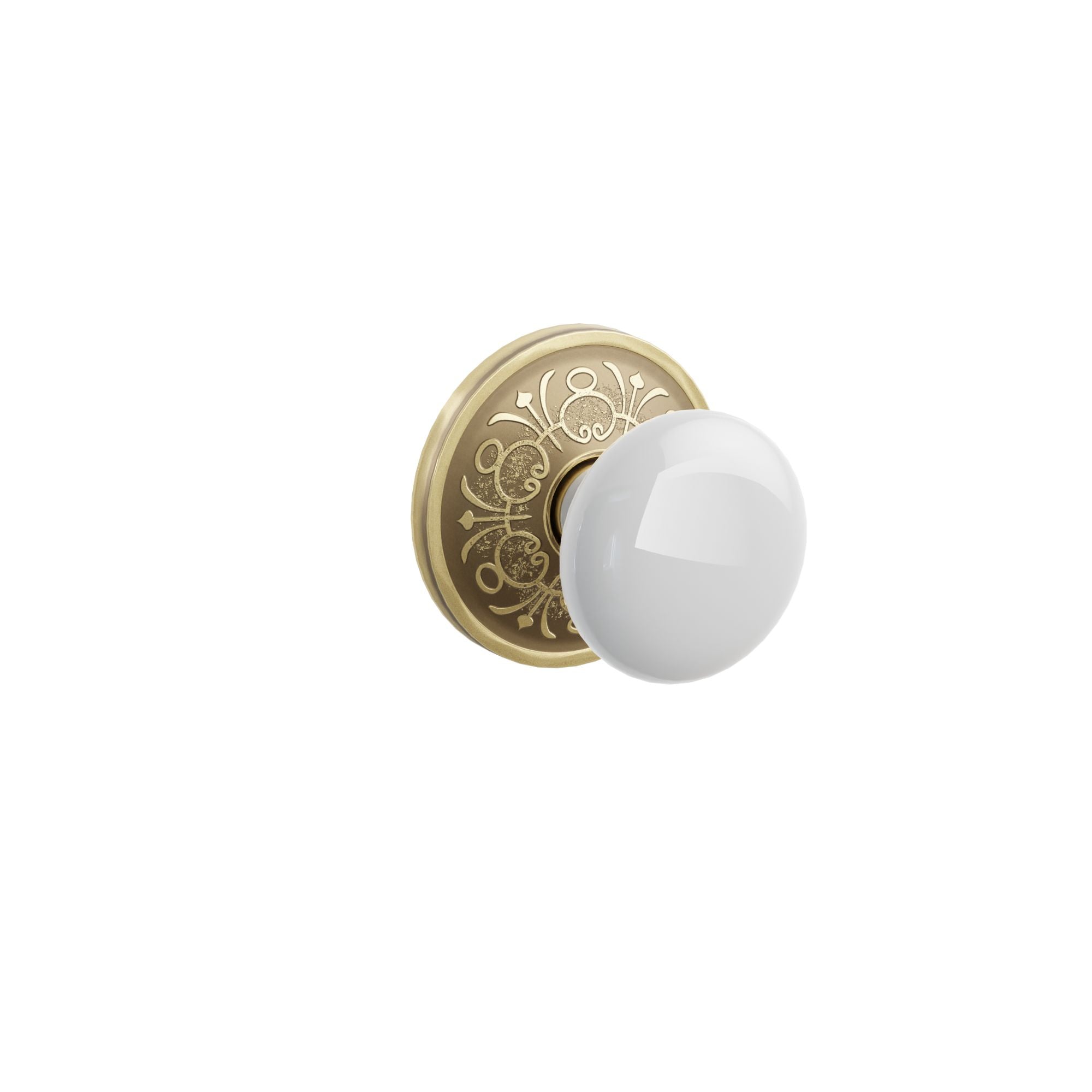 Emtek Concealed Fastener Ice White Porcelain Knob Set With Lancaster Rosette