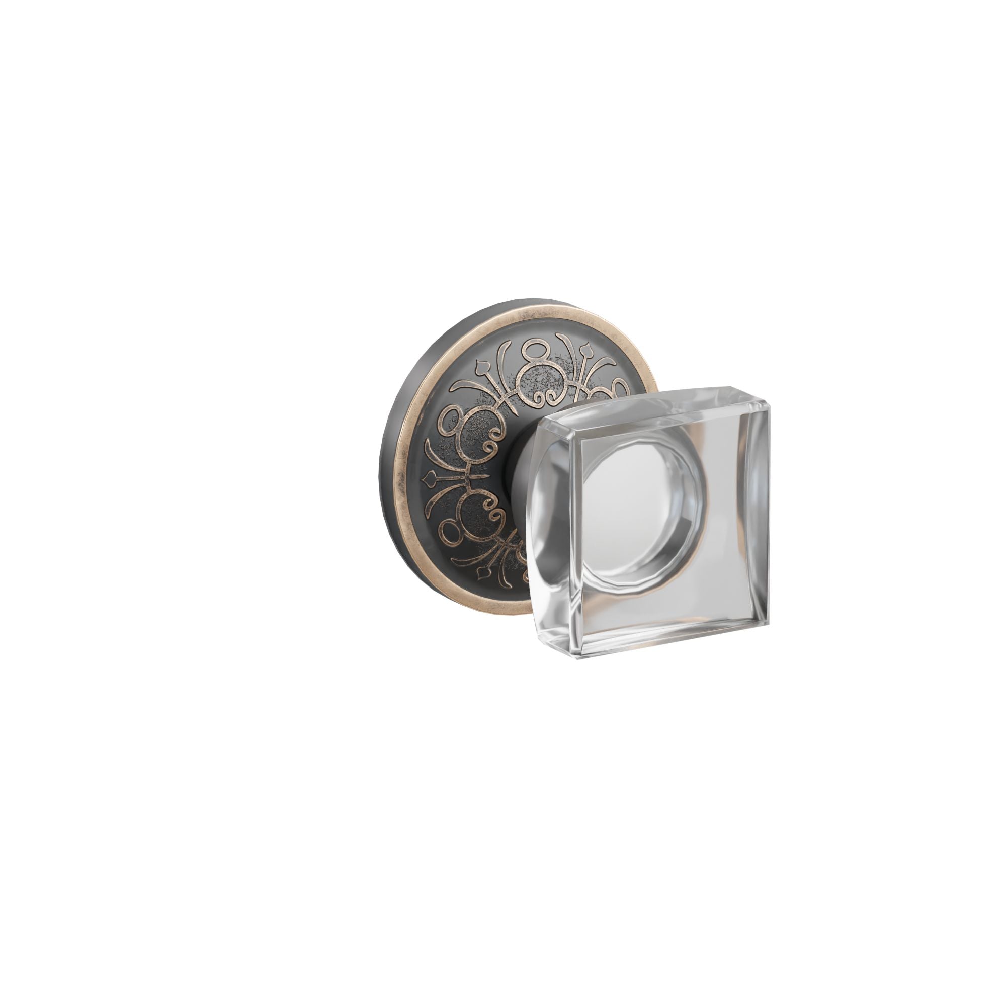 Emtek Modern Square Glass Knob Set with Lancaster Rosette