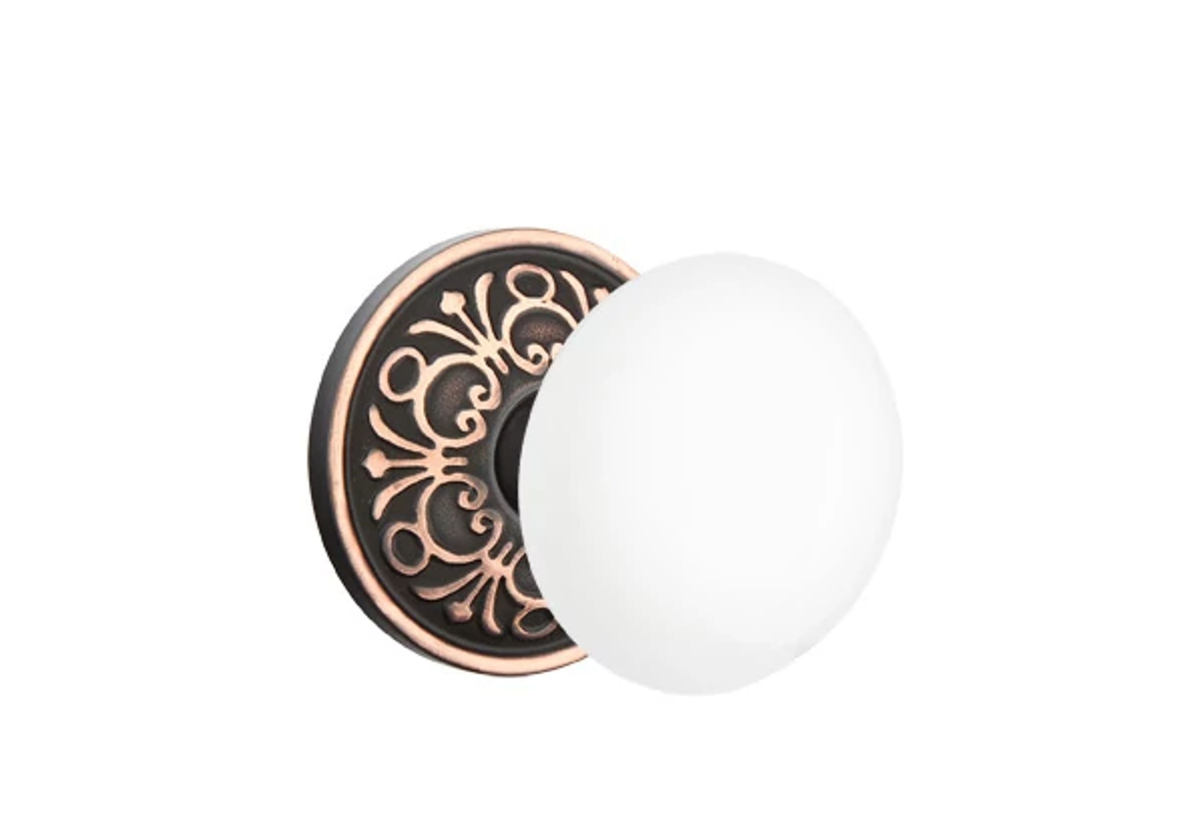 Emtek Concealed Fastener Ice White Porcelain Knob Set with Lancaster Rosette