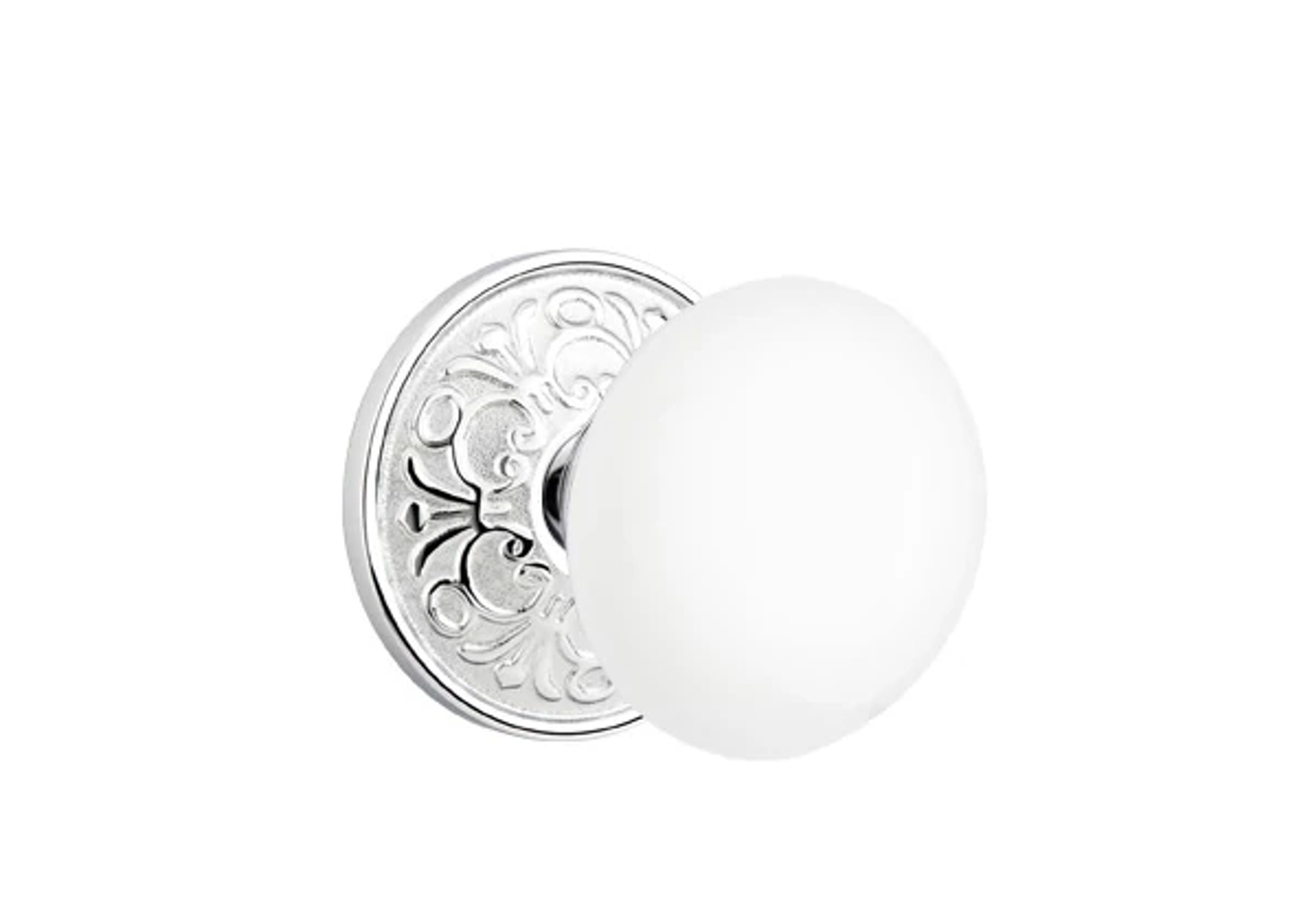 Emtek Concealed Fastener Ice White Porcelain Knob Set with Lancaster Rosette