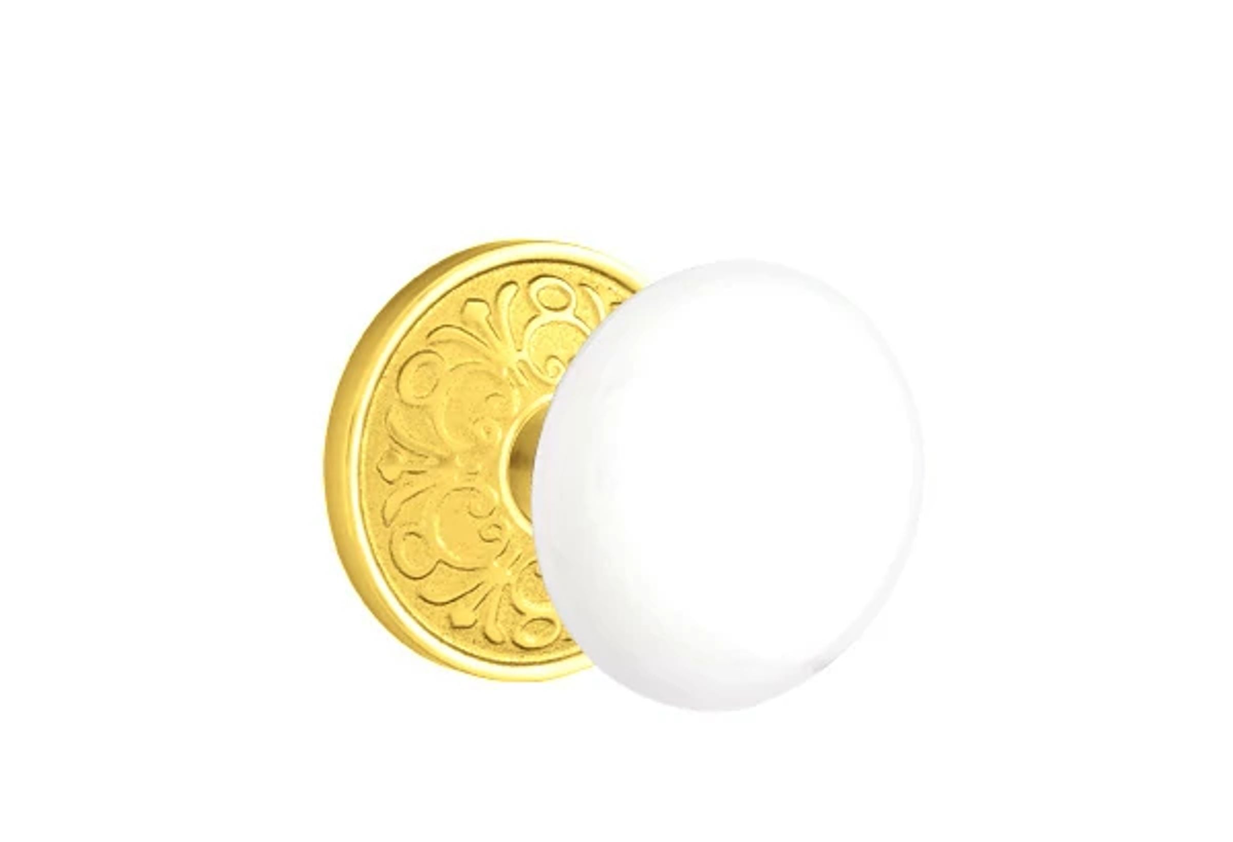 Emtek Ice White Porcelain Knob Set with Lancaster Rosette