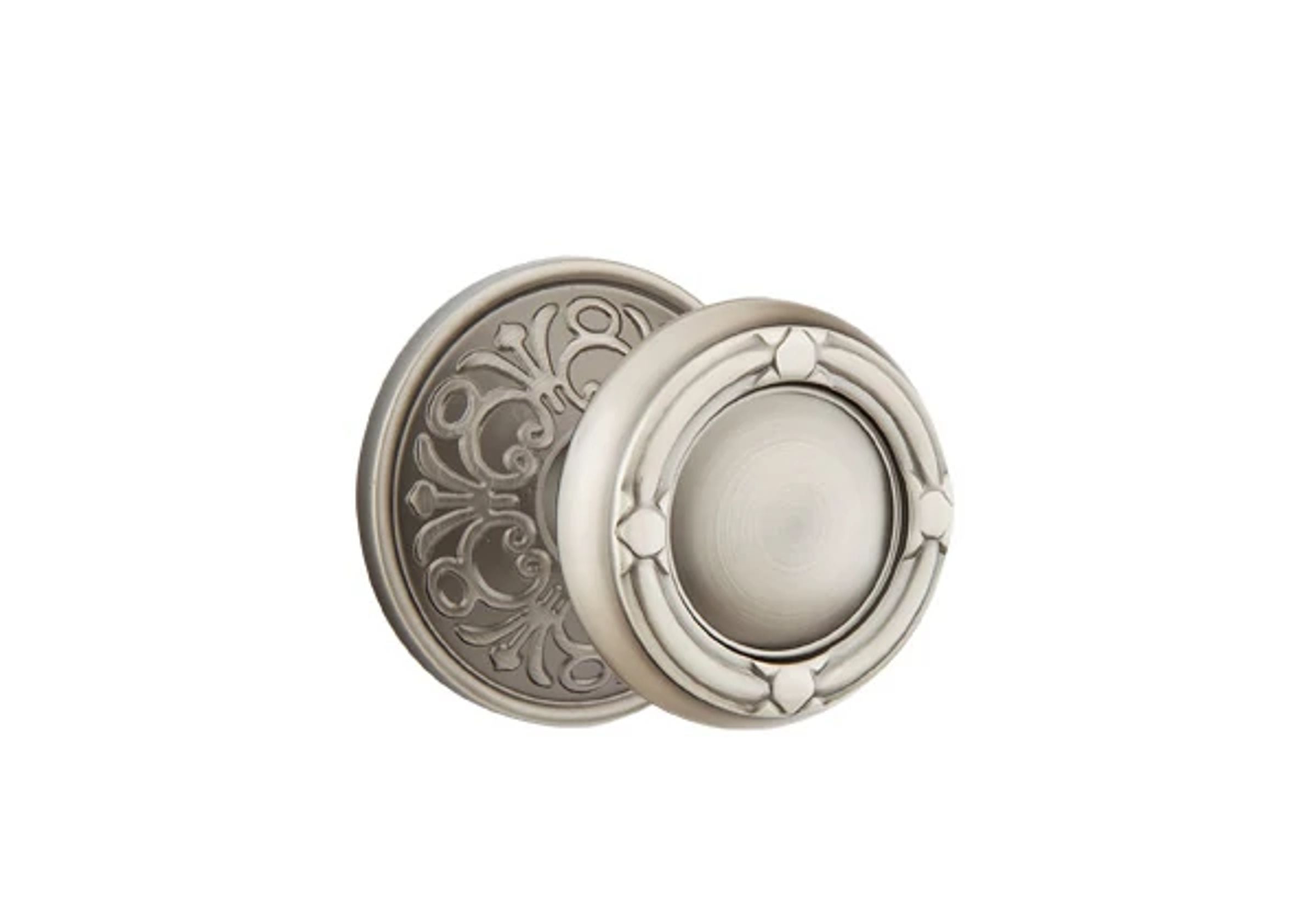 Emtek Concealed Fastener Ribbon & Reed Knob Set with Lancaster Rosette