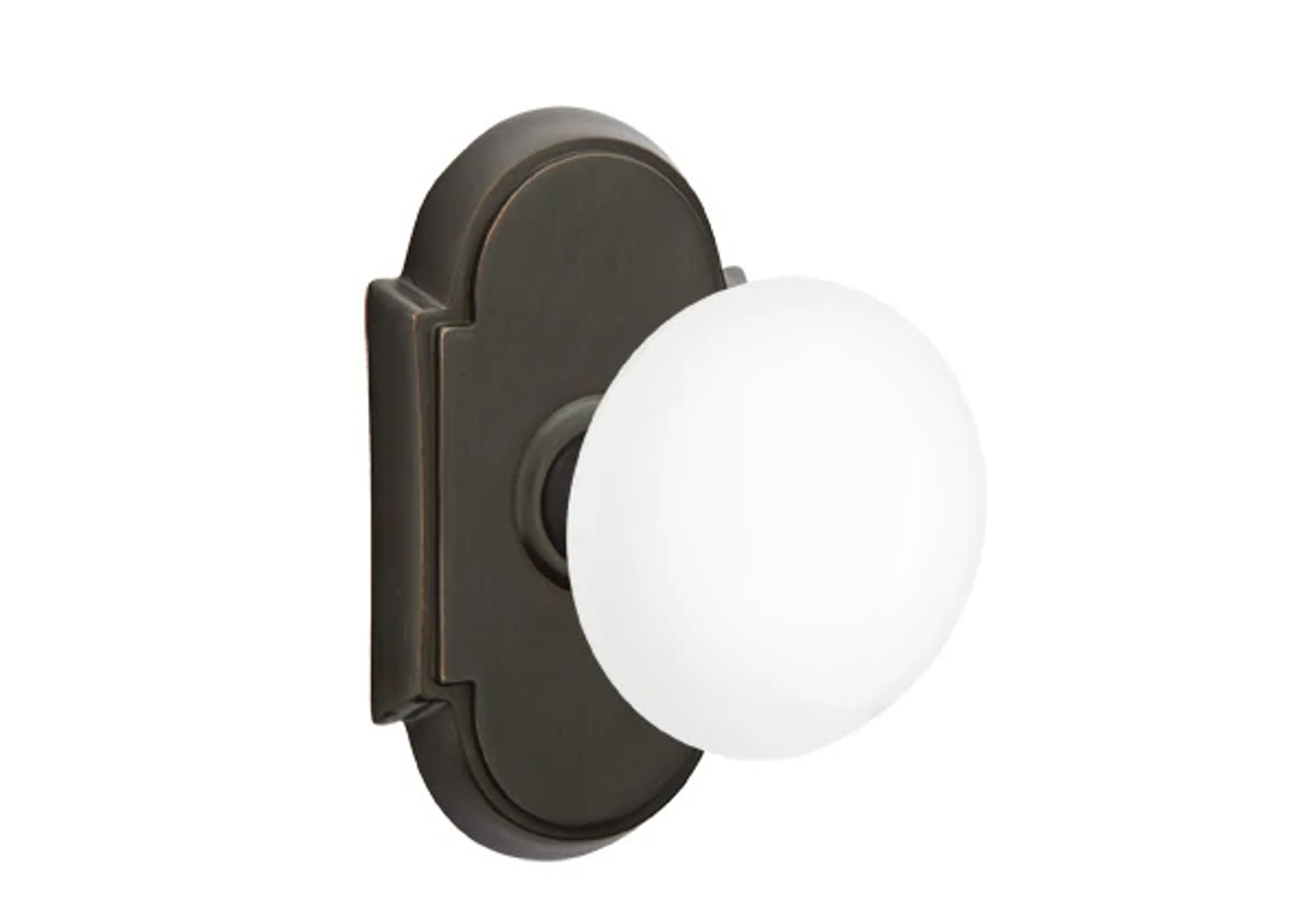 Emtek Concealed Fastener Ice White Porcelain Knob Set with #8 Rosette