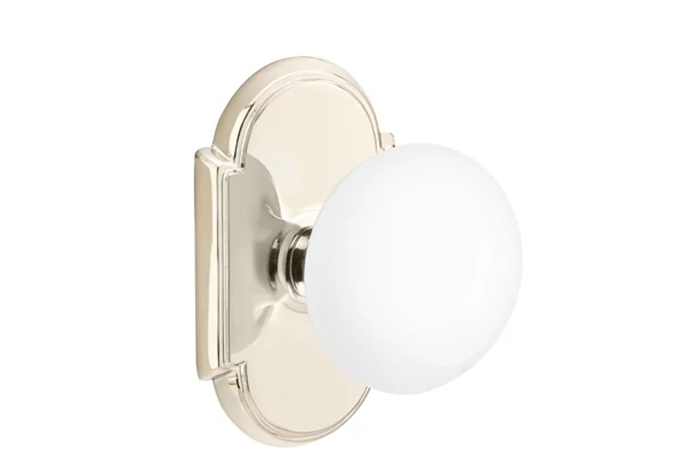 Emtek Concealed Fastener Ice White Porcelain Knob Set with #8 Rosette