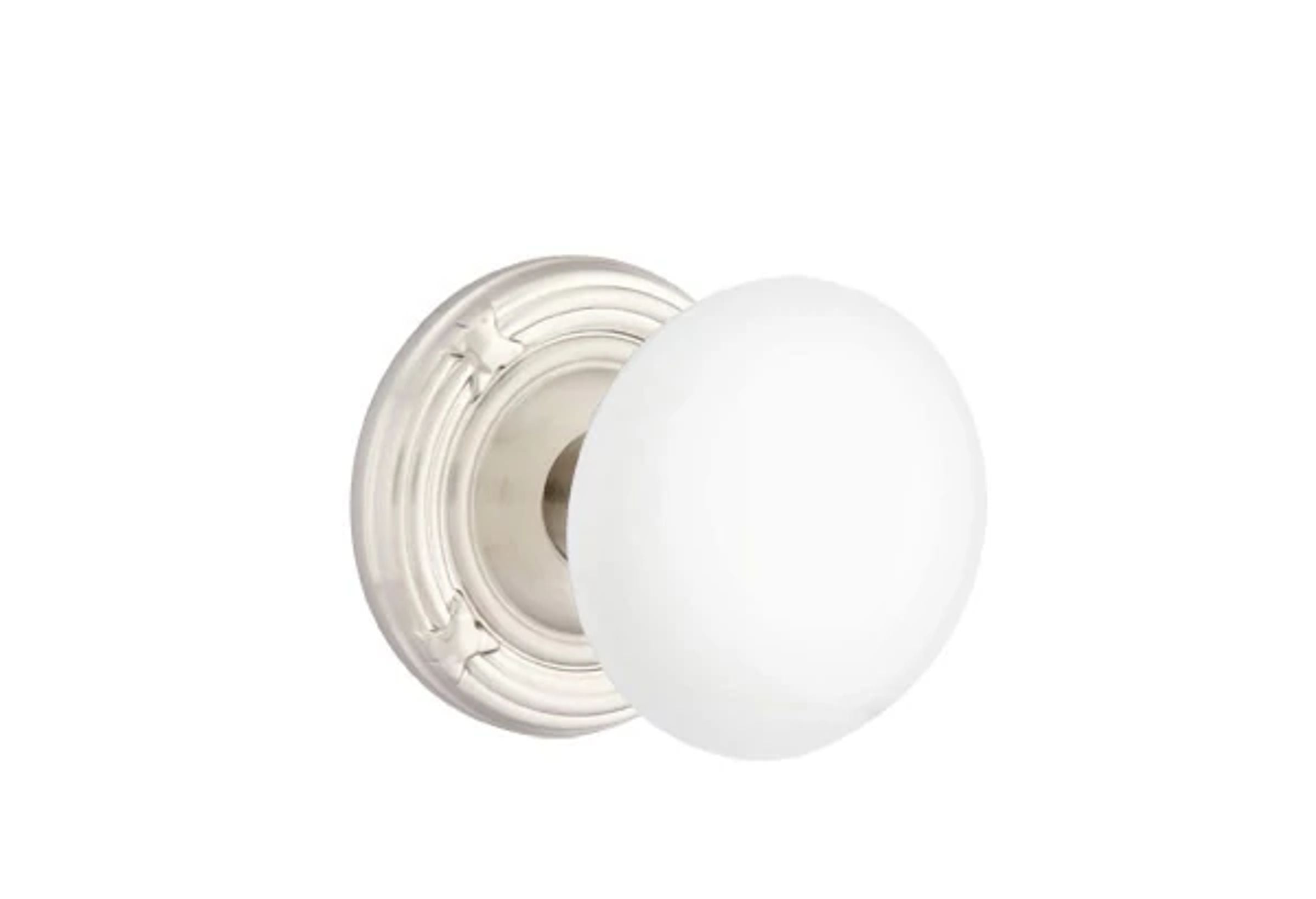 Emtek Concealed Fastener Ice White Porcelain Knob Set with Ribbon & Reed