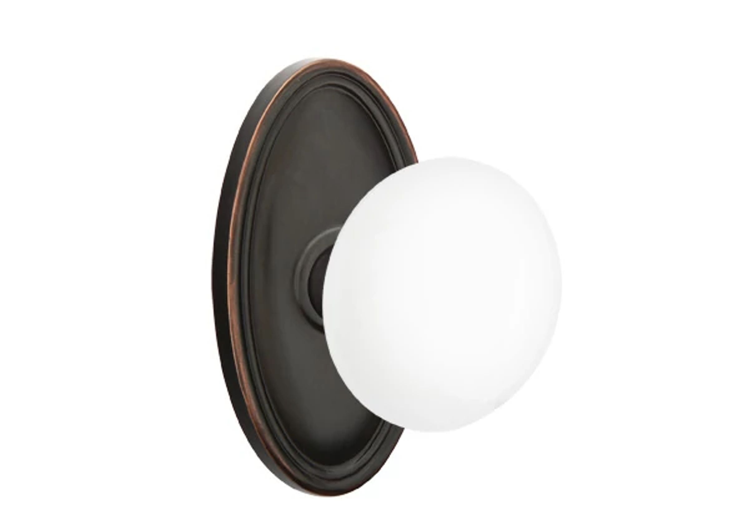 Emtek Concealed Fastener Ice White Porcelain Knob Set with Oval Roestte