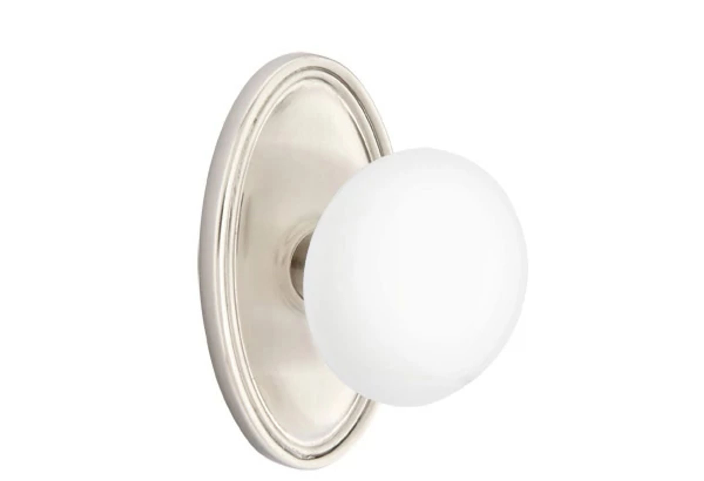 Emtek Concealed Fastener Ice White Porcelain Knob Set with Oval Roestte