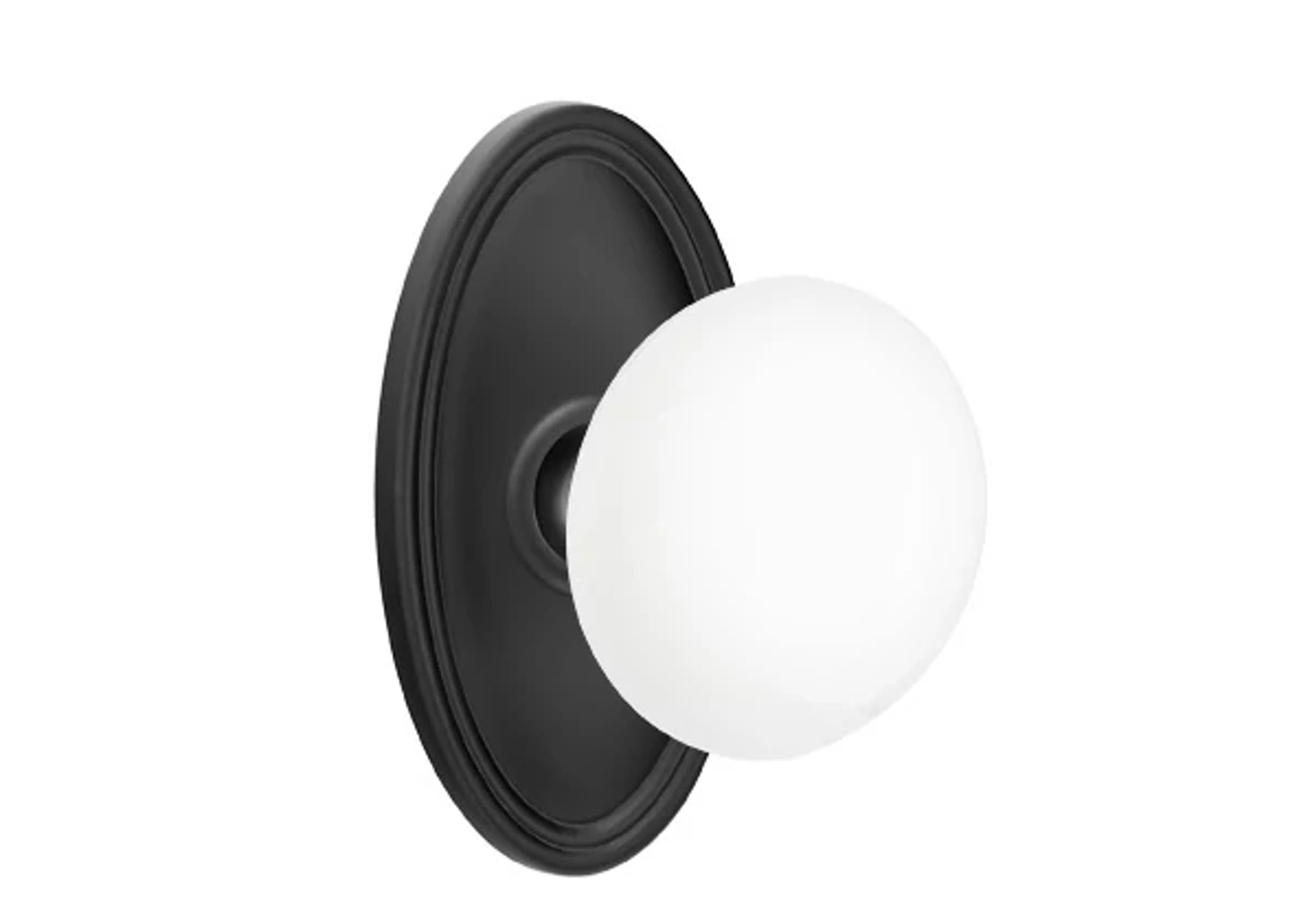 Emtek Concealed Fastener Ice White Porcelain Knob Set with Oval Roestte