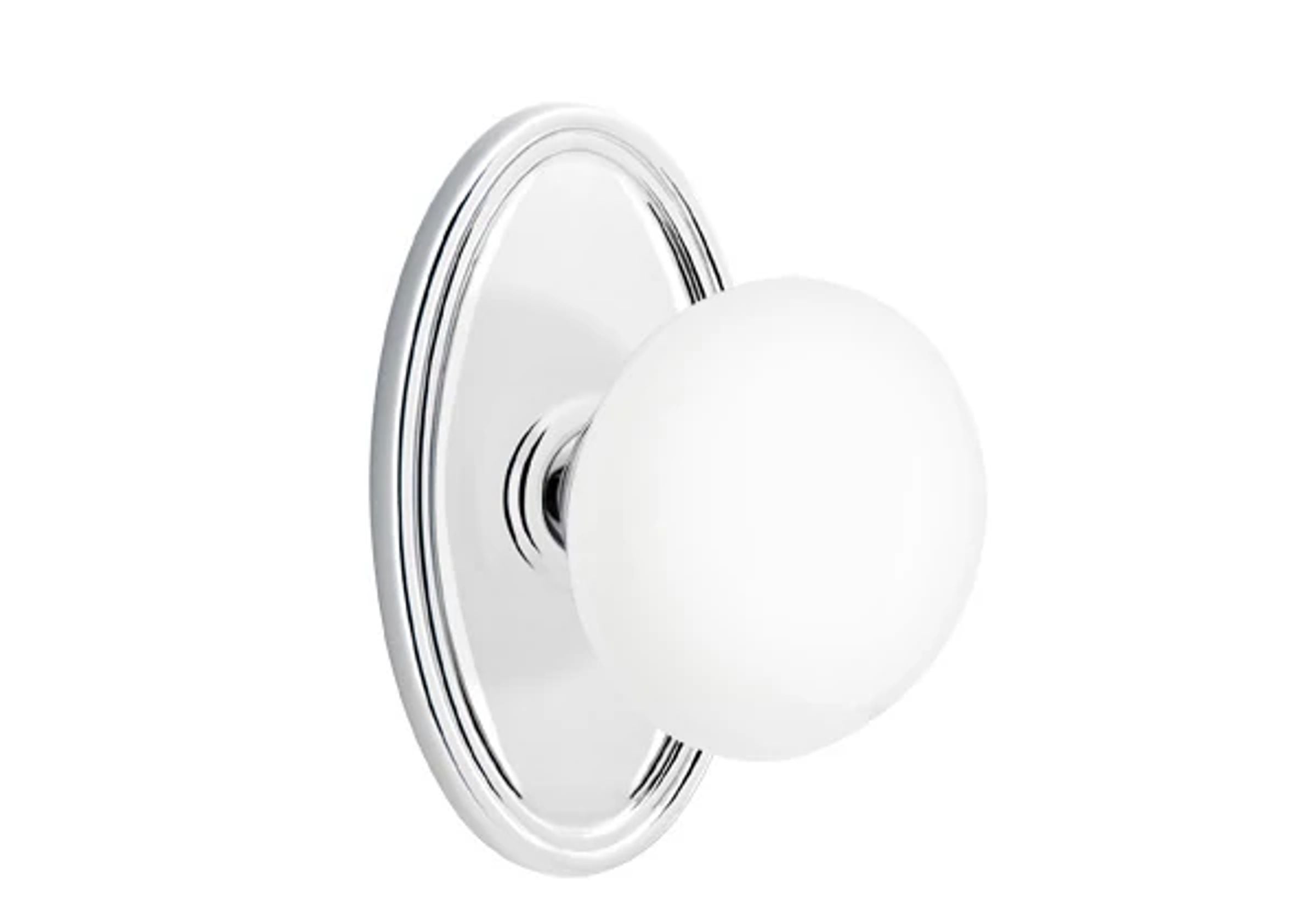 Emtek Concealed Fastener Ice White Porcelain Knob Set with Oval Roestte