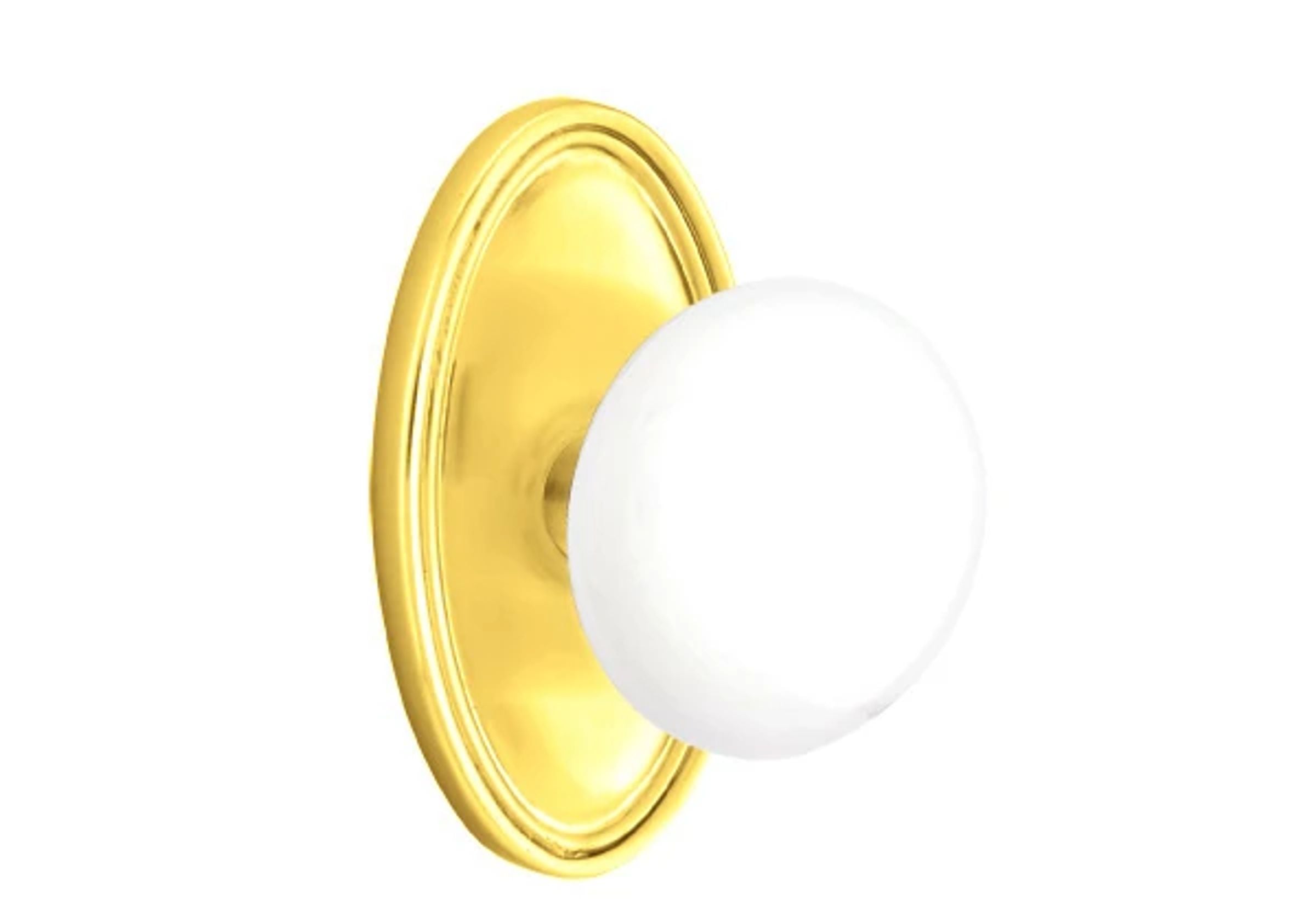 Emtek Concealed Fastener Ice White Porcelain Knob Set with Oval Roestte