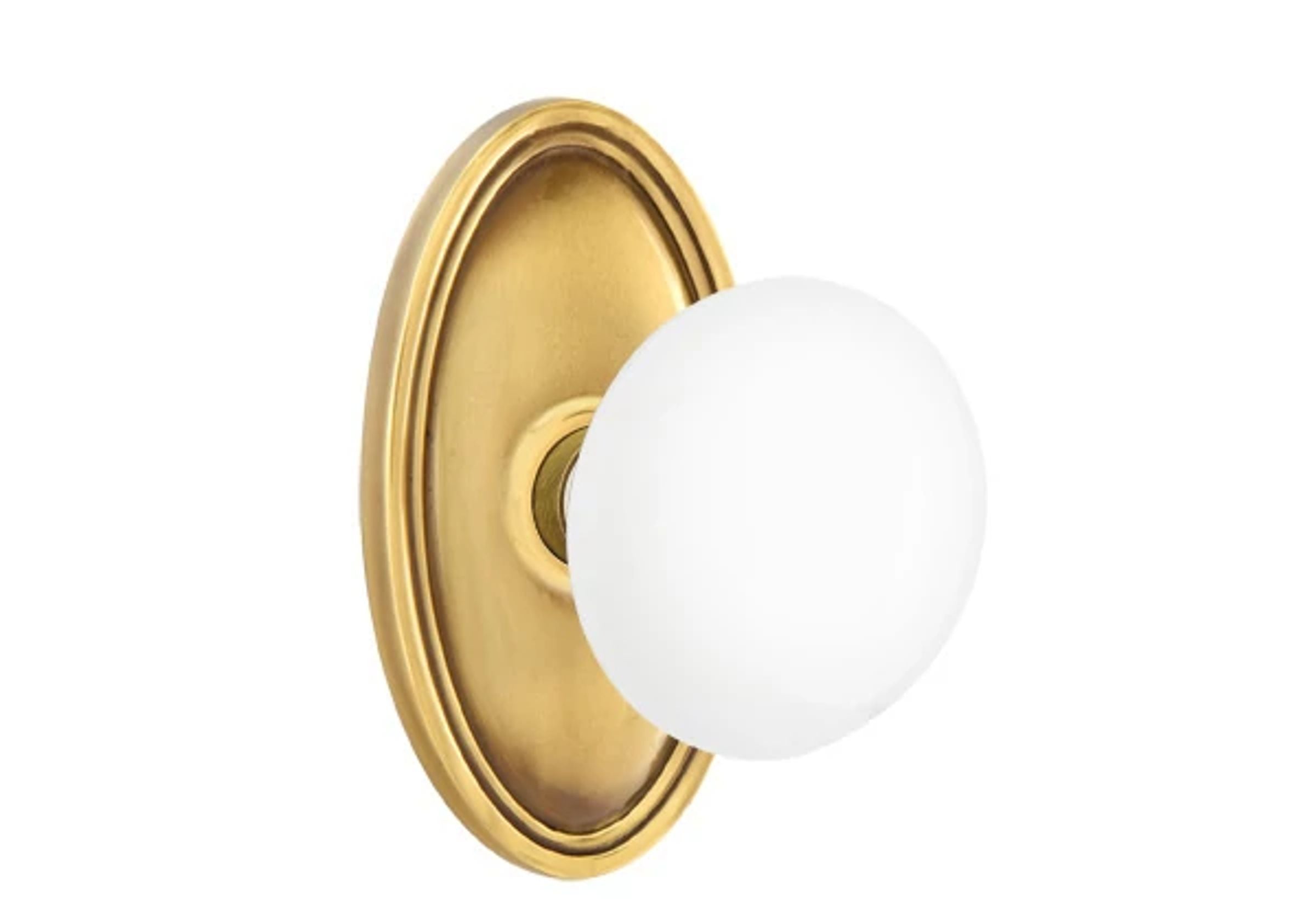 Emtek Concealed Fastener Ice White Porcelain Knob Set with Oval Roestte