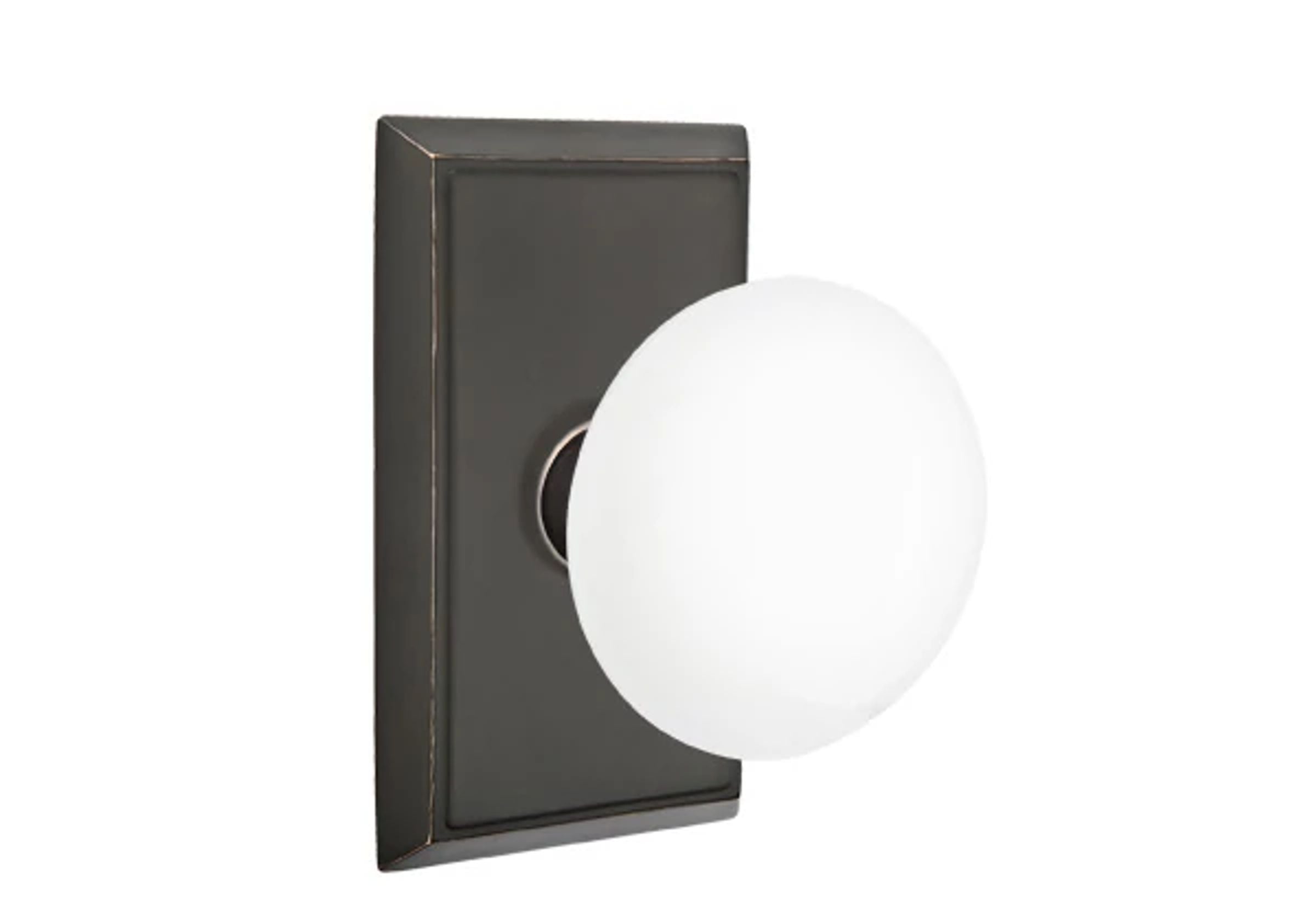 Emtek Ice White Porcelain Knob Set with Rectangular Rosette