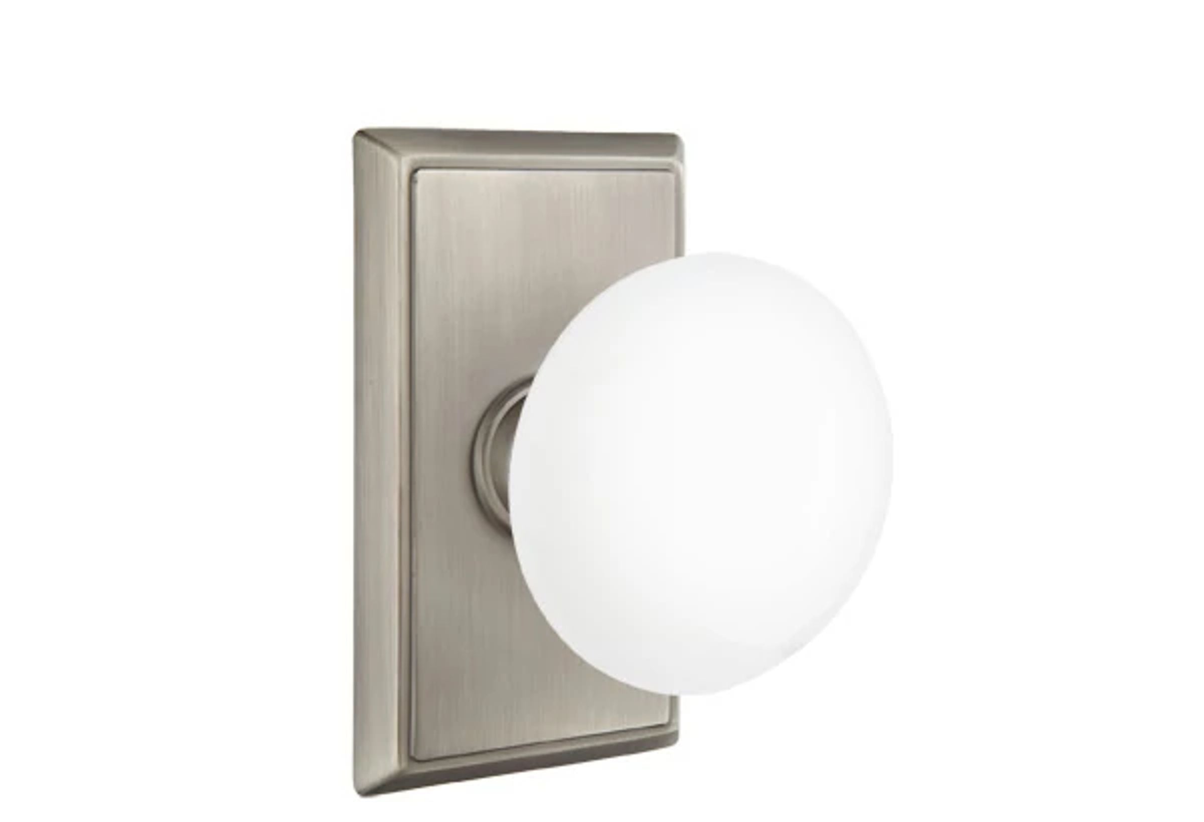 Emtek Ice White Porcelain Knob Set with Rectangular Rosette