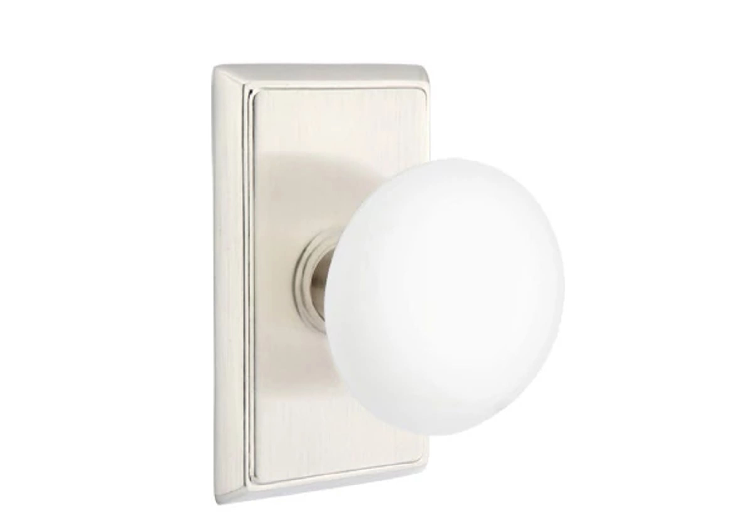 Emtek Concealed Fastener Ice White Porcelain Knob Set with Rectangular Rosette