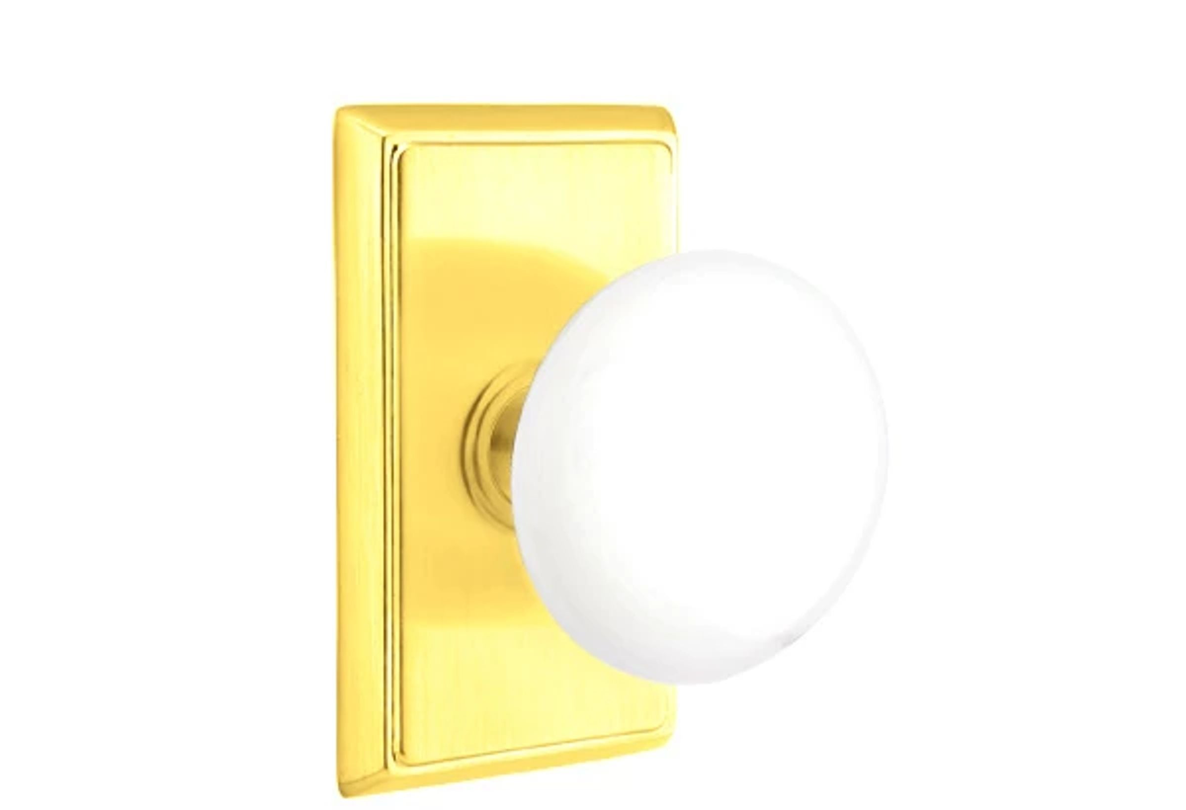 Emtek Concealed Fastener Ice White Porcelain Knob Set with Rectangular Rosette