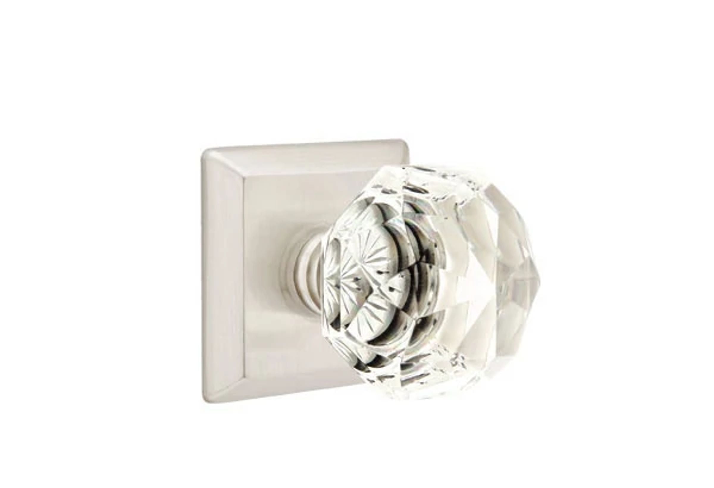 Emtek Concealed Fastener Diamond Glass Knob Set with Quincy Rosette
