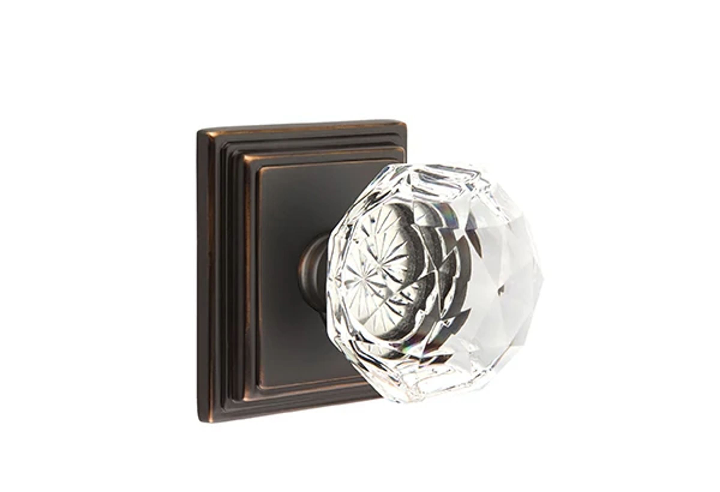 Emtek Concealed Fastener Diamond Glass Knob Set with Wilshire Rosette