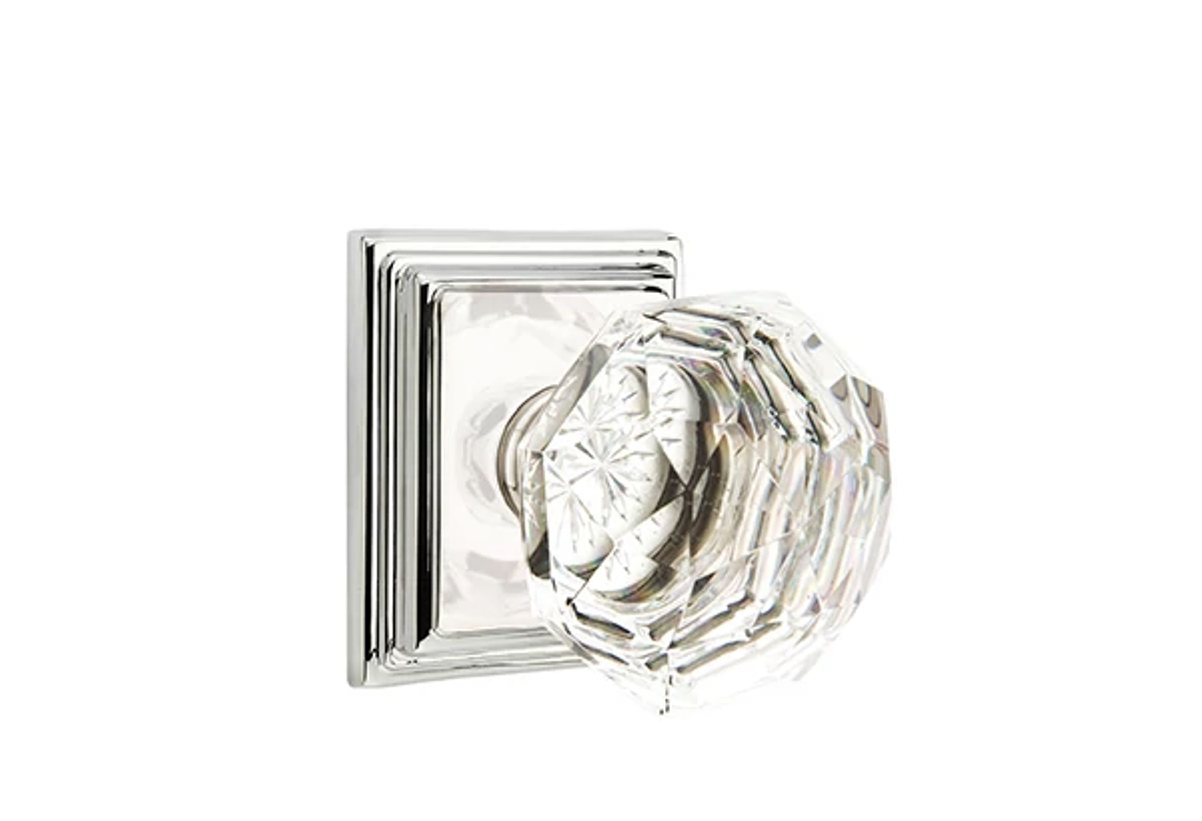 Emtek Concealed Fastener Diamond Glass Knob Set with Wilshire Rosette