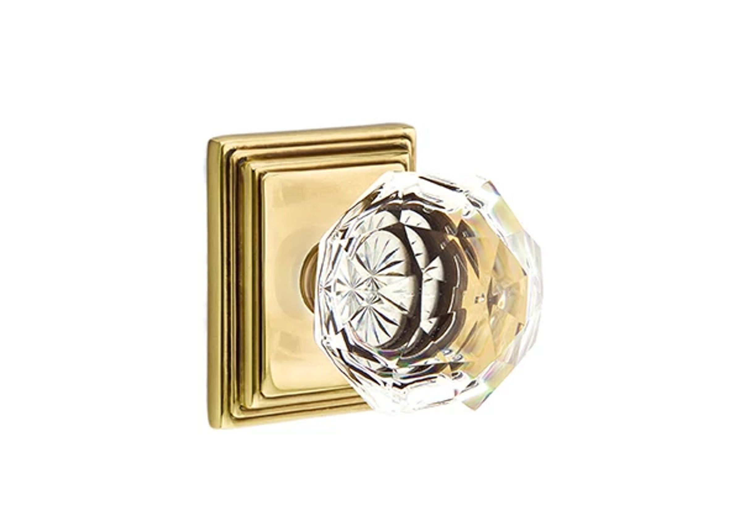 Emtek Concealed Fastener Diamond Glass Knob Set with Wilshire Rosette