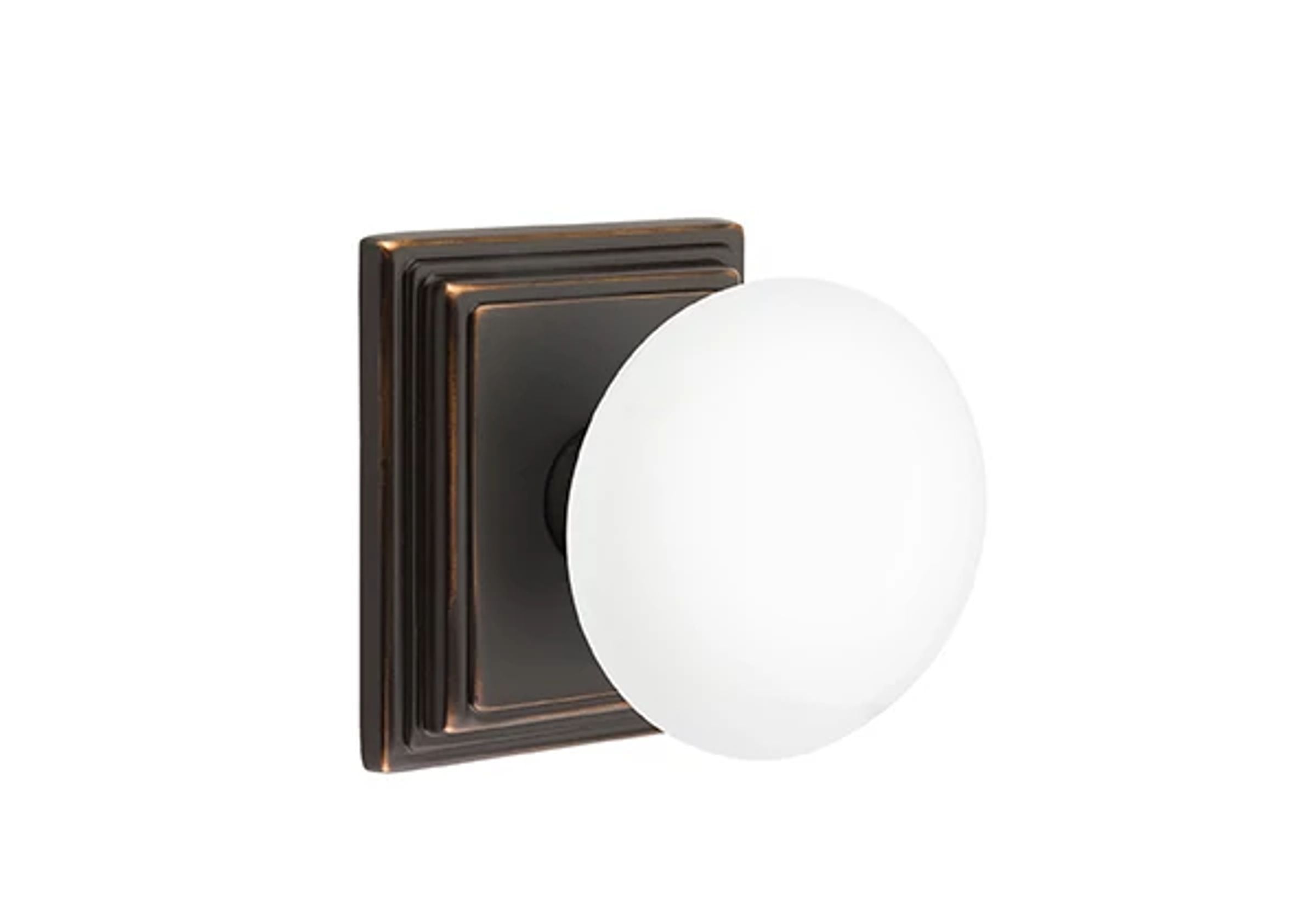 Emtek Ice White Porcelain Knob Set with Wilshire Rosette