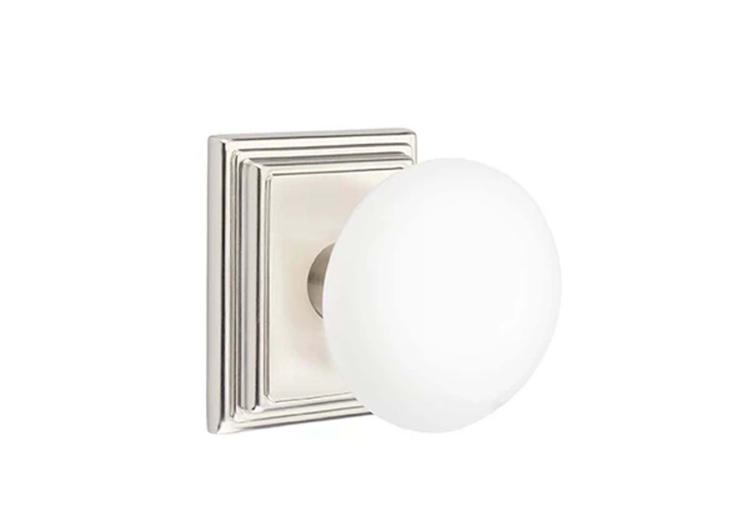 Emtek Ice White Porcelain Knob Set with Wilshire Rosette