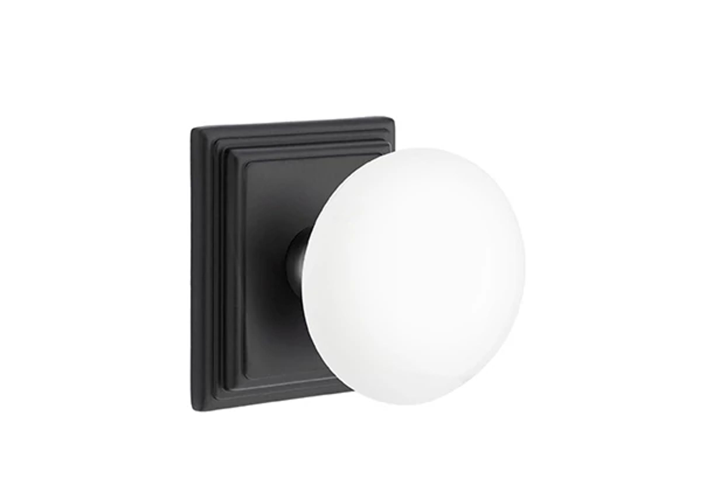 Emtek Ice White Porcelain Knob Set with Wilshire Rosette