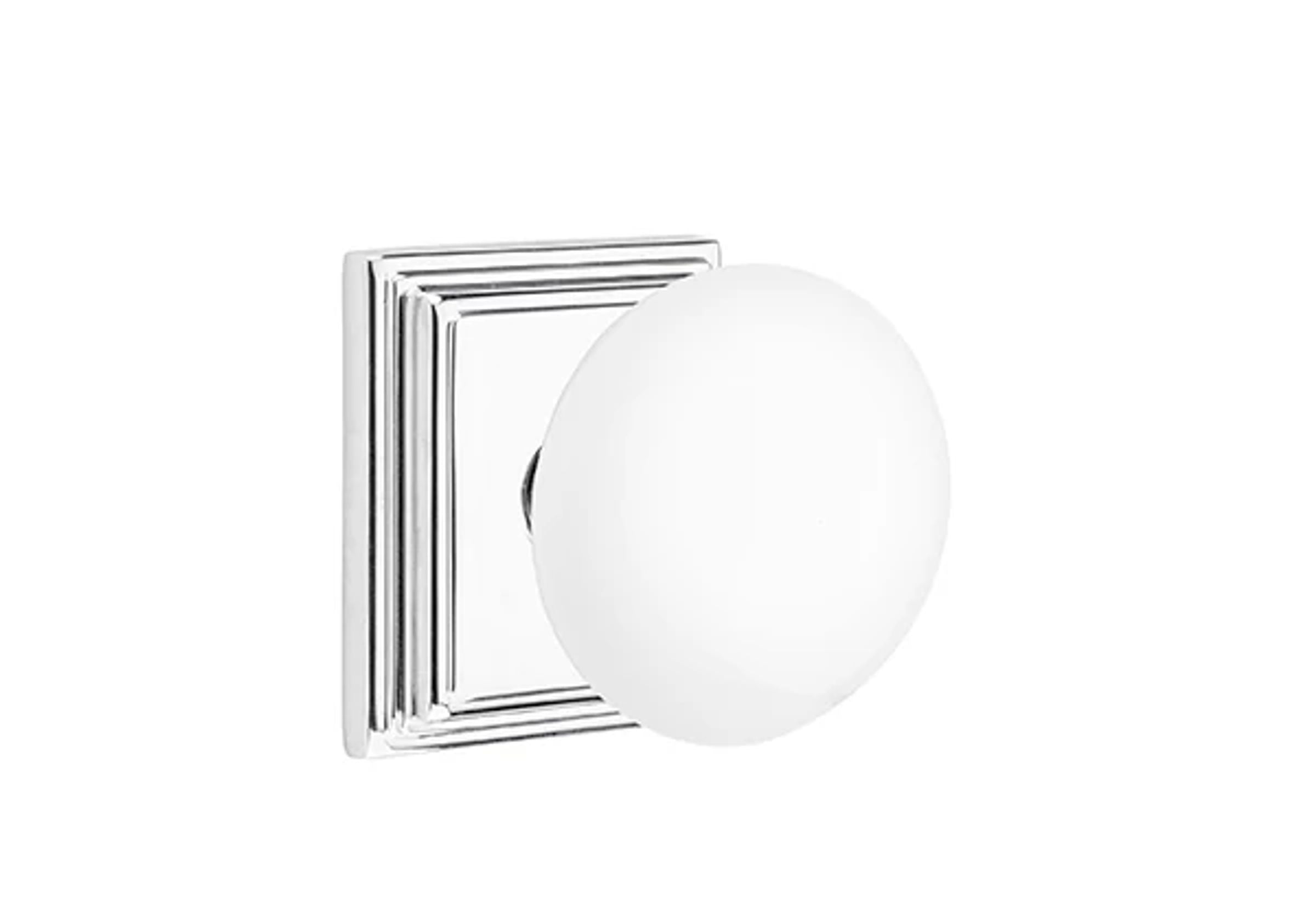 Emtek Ice White Porcelain Knob Set with Wilshire Rosette