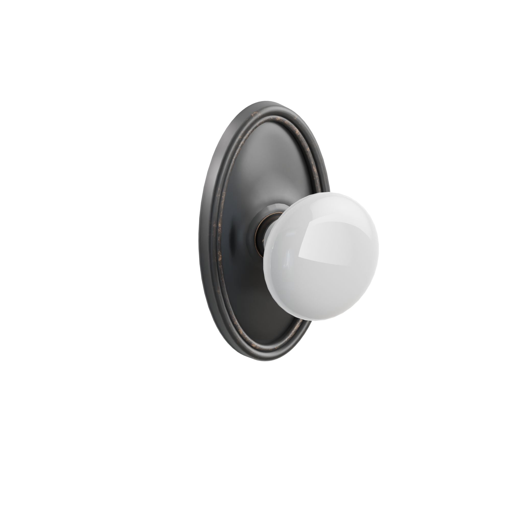 Emtek Concealed Fastener Ice White Porcelain Knob Set With Oval Rosette