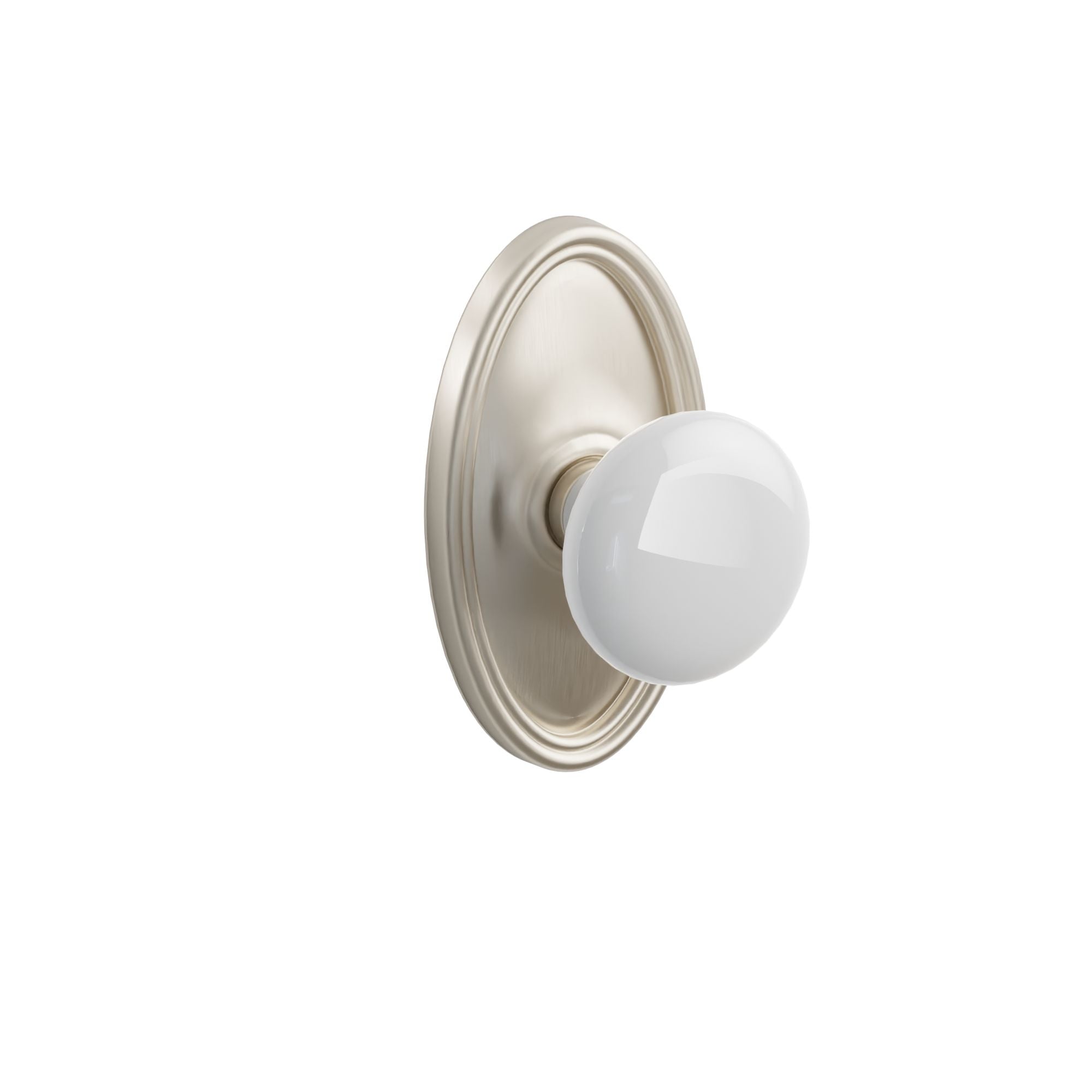 Emtek Concealed Fastener Ice White Porcelain Knob Set With Oval Rosette