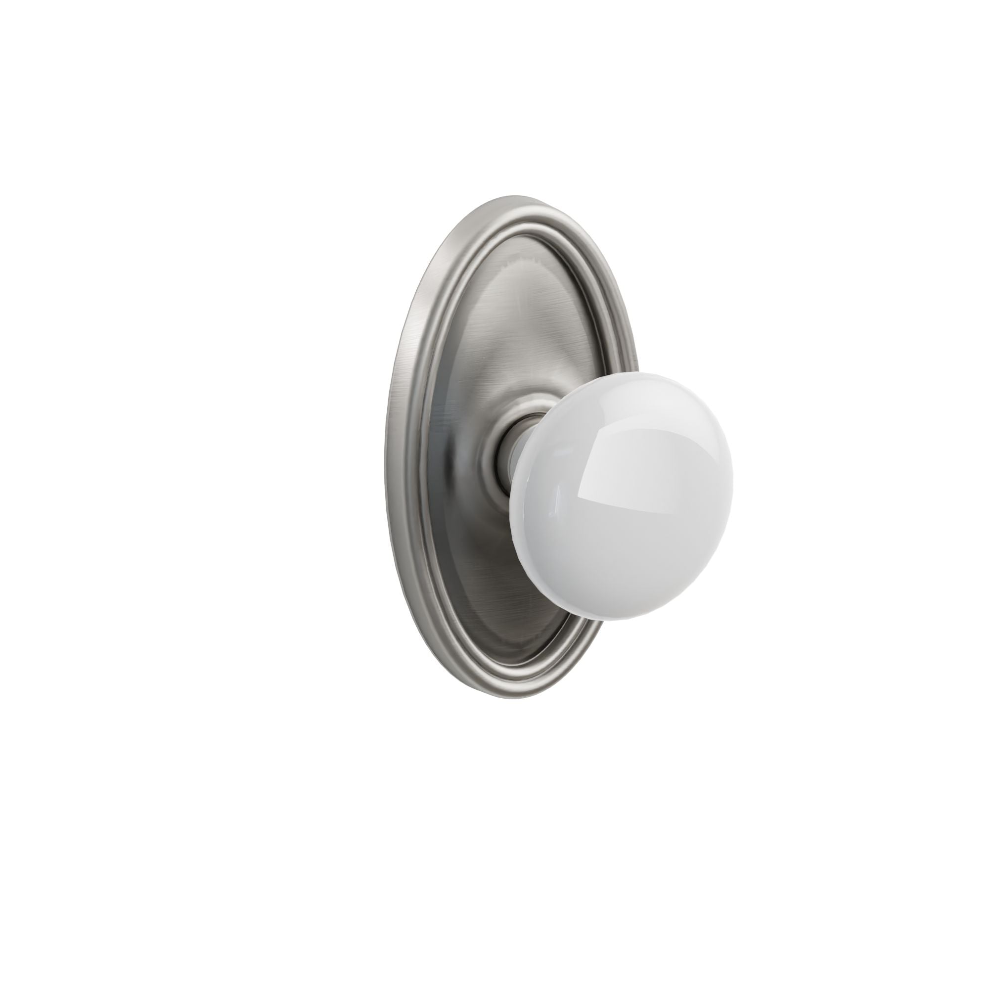 Emtek Concealed Fastener Ice White Porcelain Knob Set With Oval Rosette