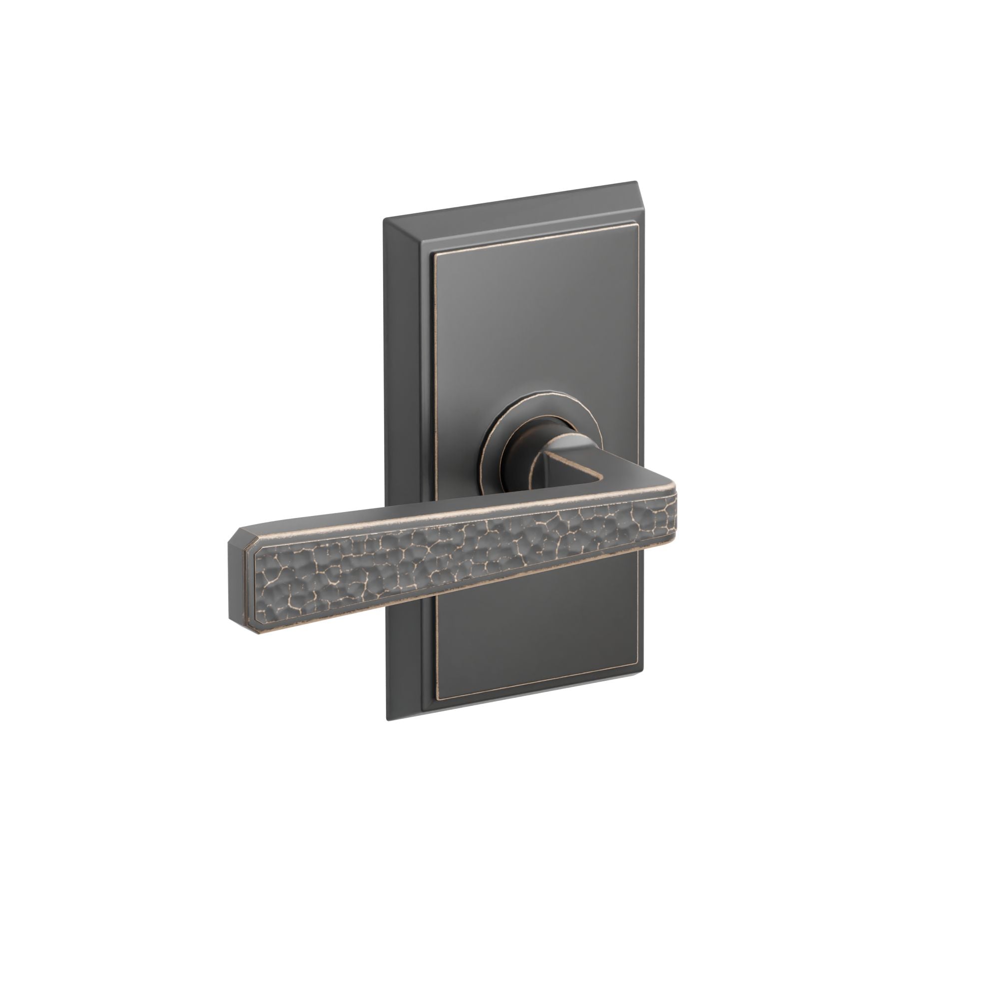 Emtek Concealed Fastener Hammered Lever Set With Rectangular Rosette